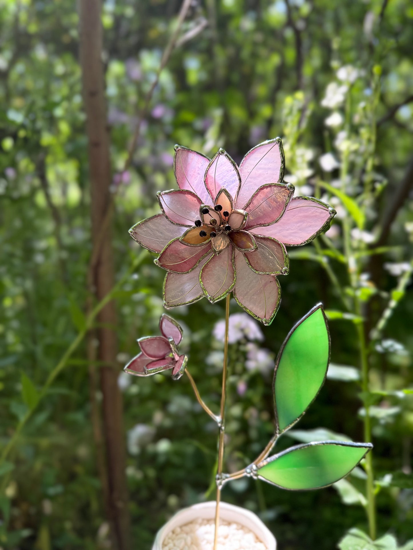 " . Baby Pink Lily translucent ribbed" Stained glass tropical flower 3D, Sun catcher, Table plant, Garden stake, wedding decor, Christmas gift