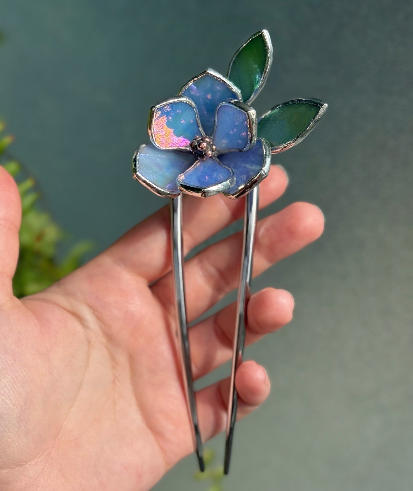 HairPin Stained Glass Magnolia Flower CHOOSE COLOR Handmade Floral Accessories