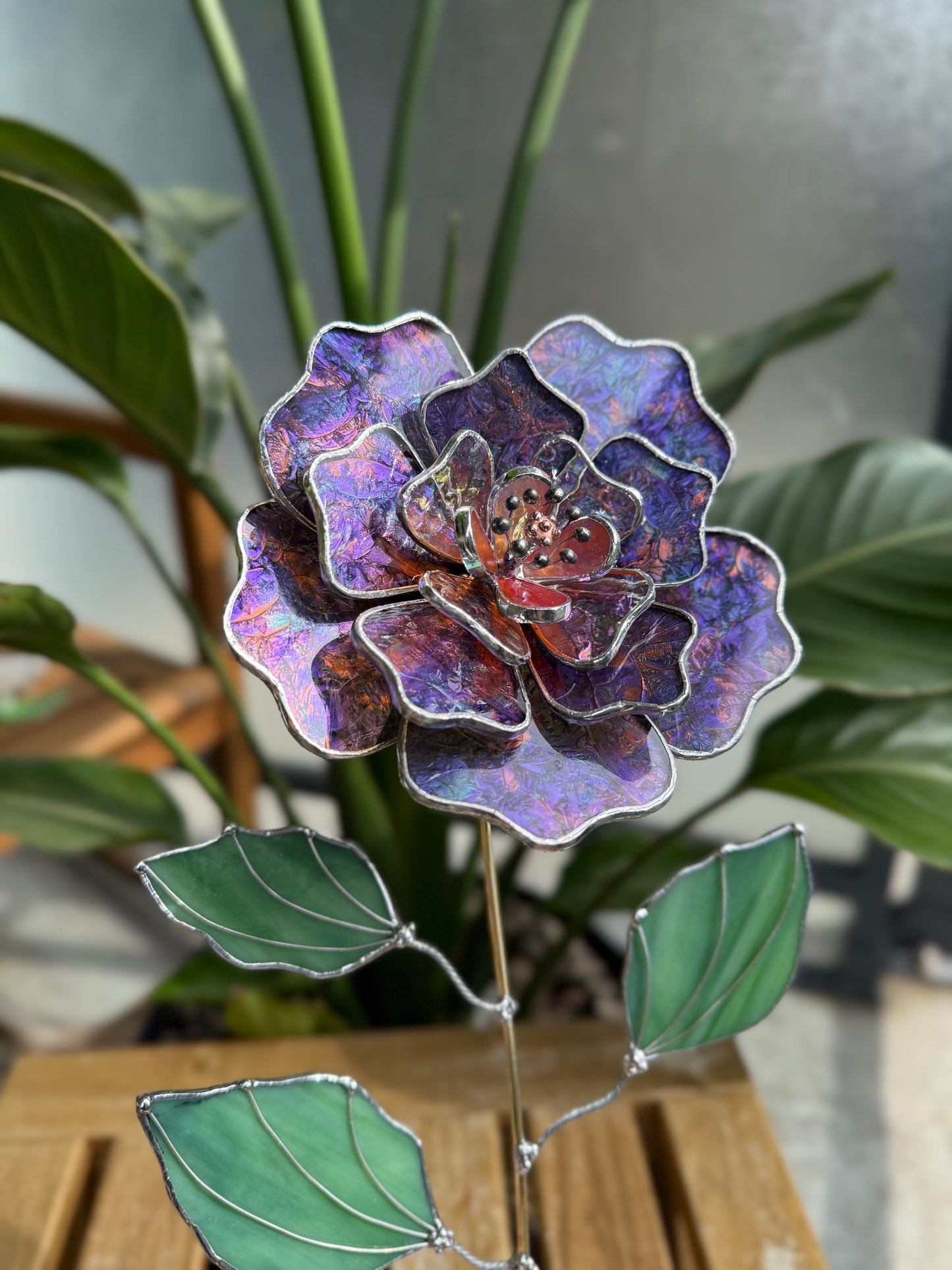 .Multicolor Peony Stained glass flower 3D Botanical Table Plant Decor new