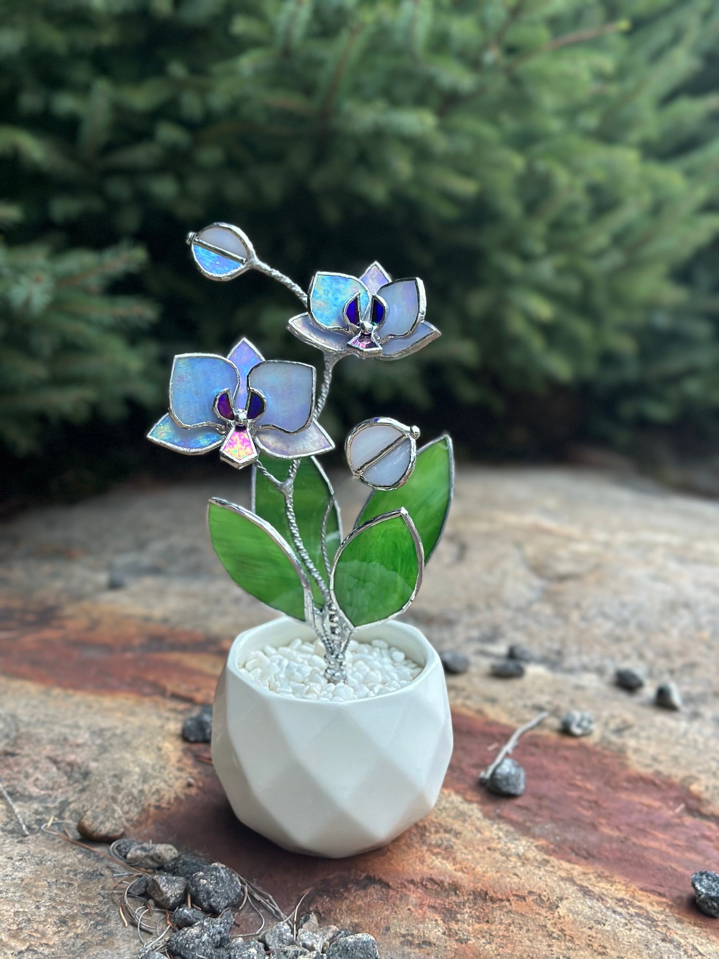 CHOOSE COLOR Orchid Stained Glass 2 Flowers Botanical Table Decor