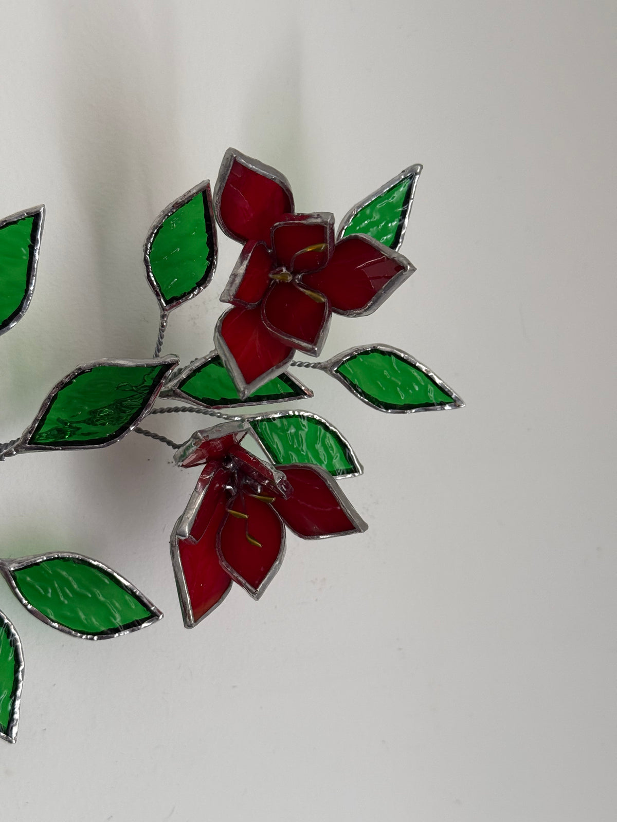 Amaryllis Flowers Branch Stained Glass Wall Decor, Glass Suncatcher Wall Decor