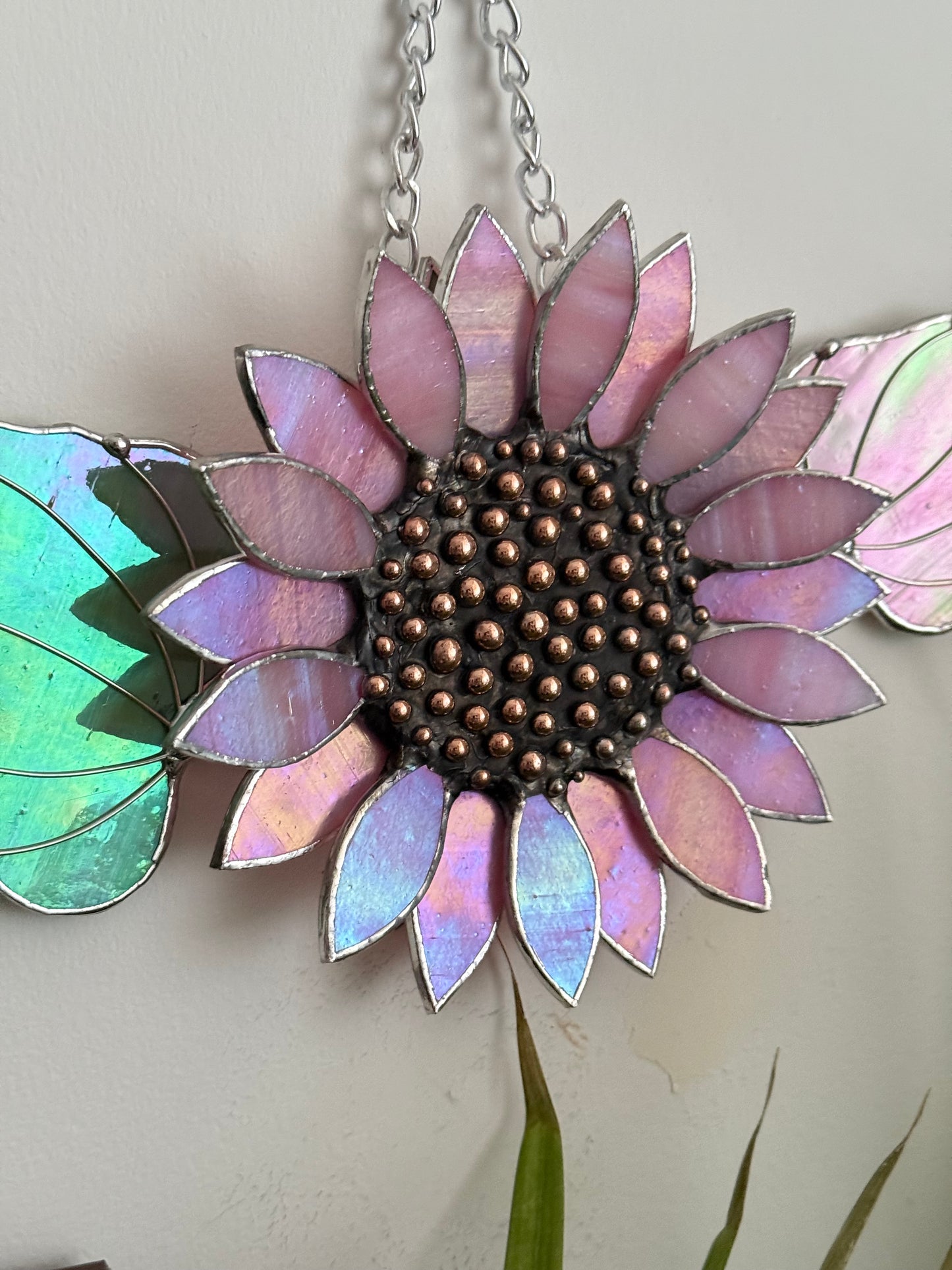 Sunflower Delicate Pink, Stained Glass Suncatcher, Wall Art Decor ready
