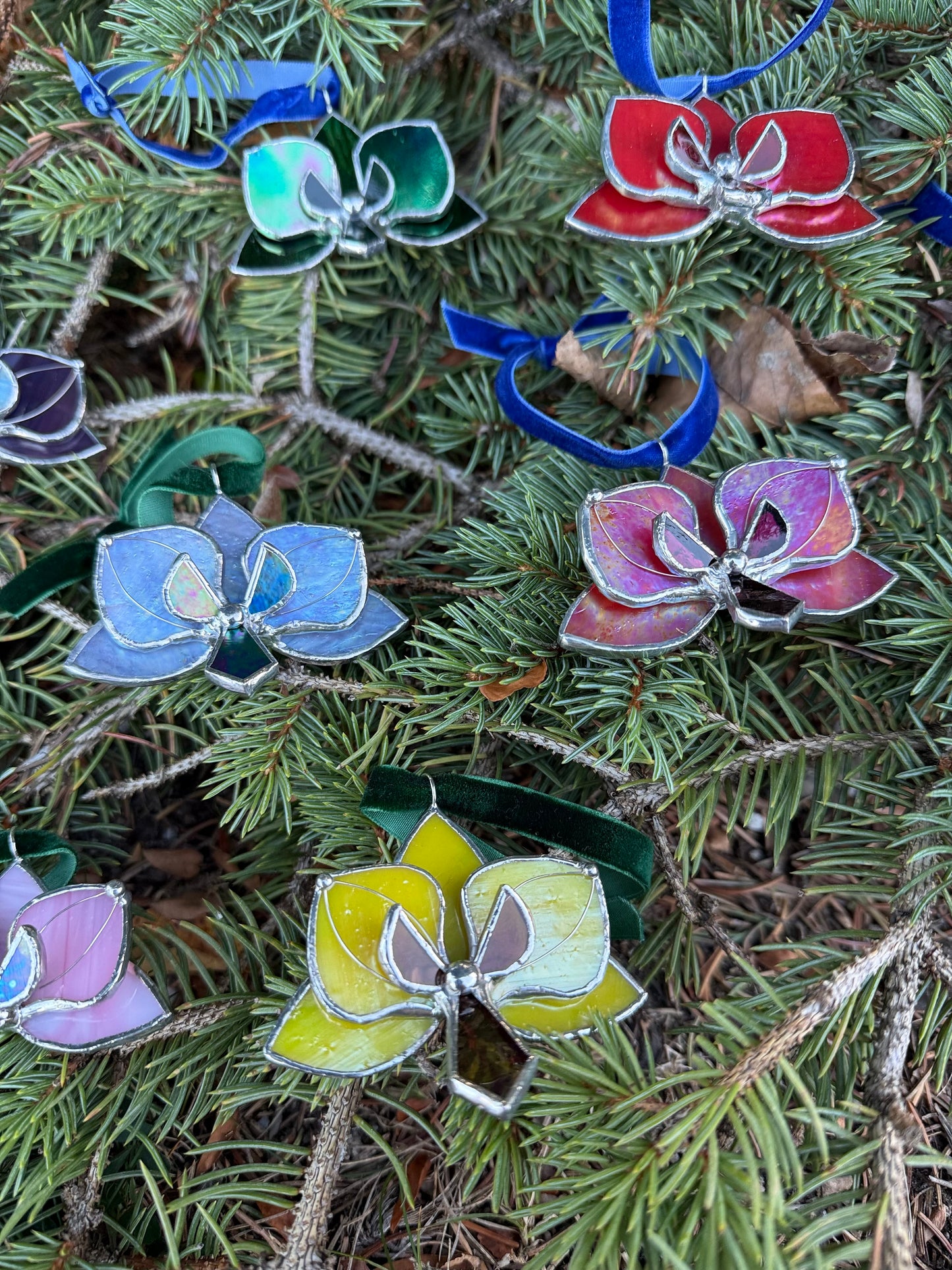 " . CHOOSE COLOR Orchid Flower Christmas ornament, Stained glass Holiday decor, Handmade art plant