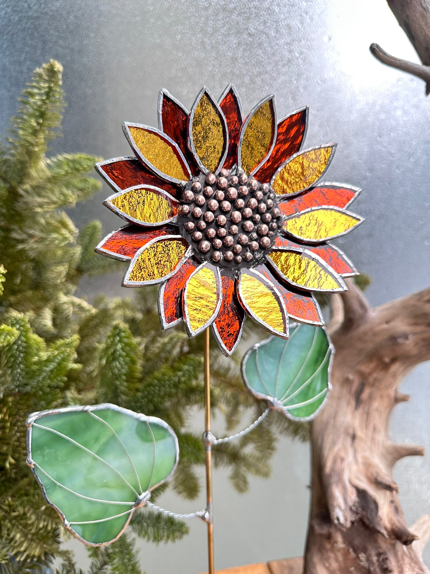 ".Sunflower" Stained glass flower Golden ExtraSparcling, tropical flower 3D plant, Sun catcher, Table decor, Wedding Gift, Mother’s Day