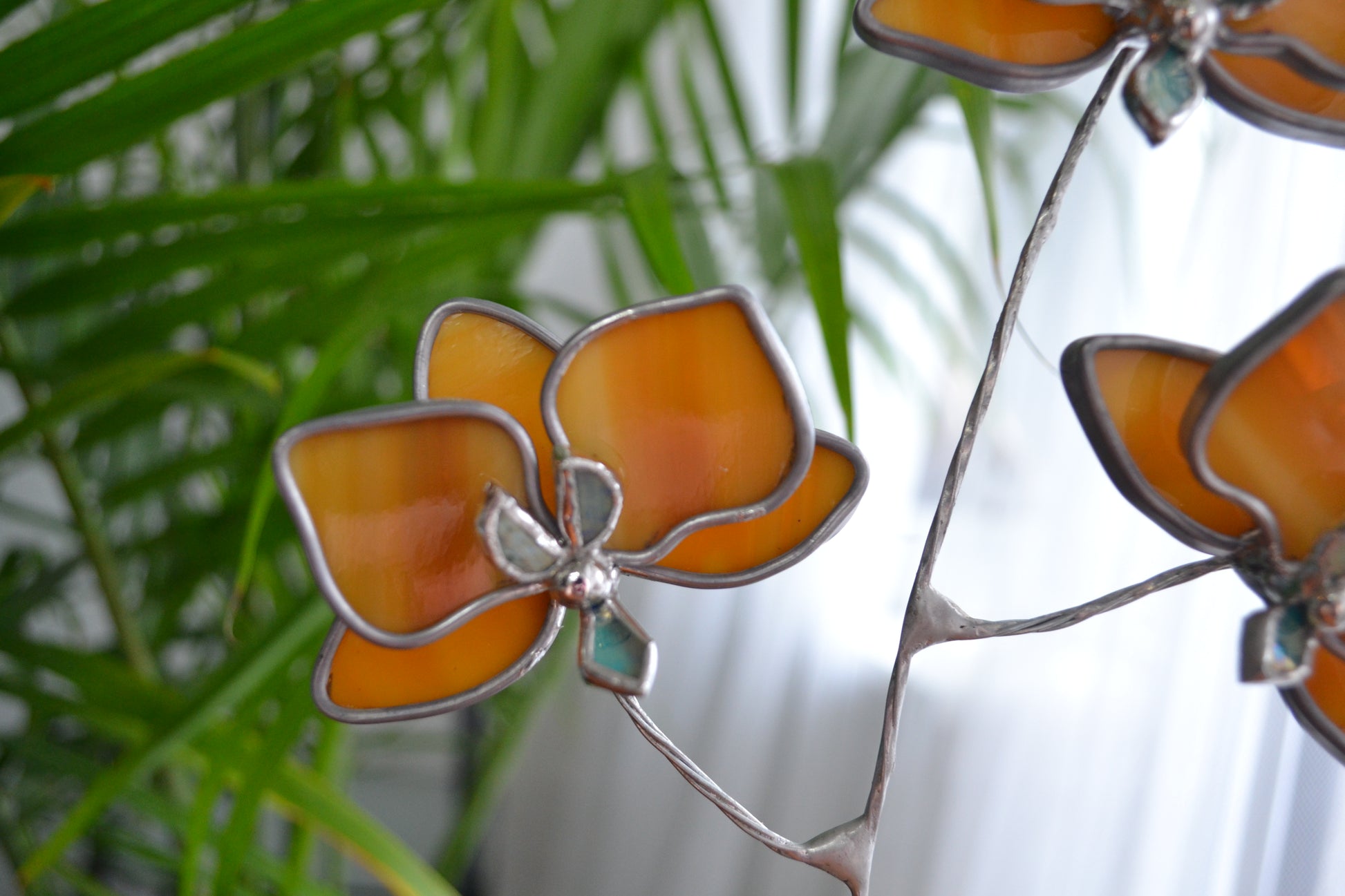 Ametyst Orchid Stained glass tropical flower 3D, Sun catcher