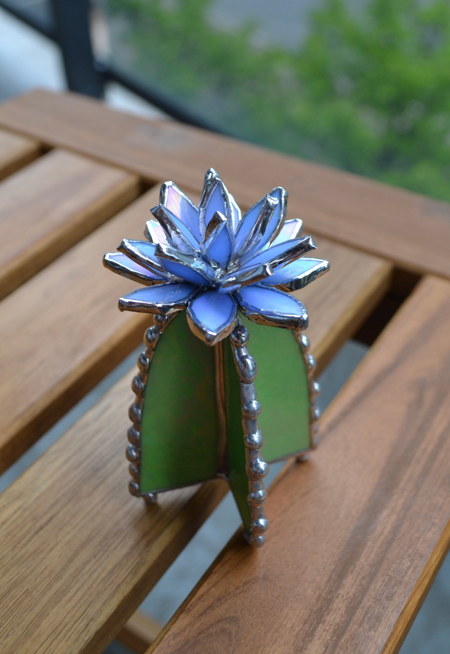 "Cactus Irid Blue " Stained glass , Succulent 3D design, Mother’s Day gift, house plant for flower pot, Sun catcher, glass art