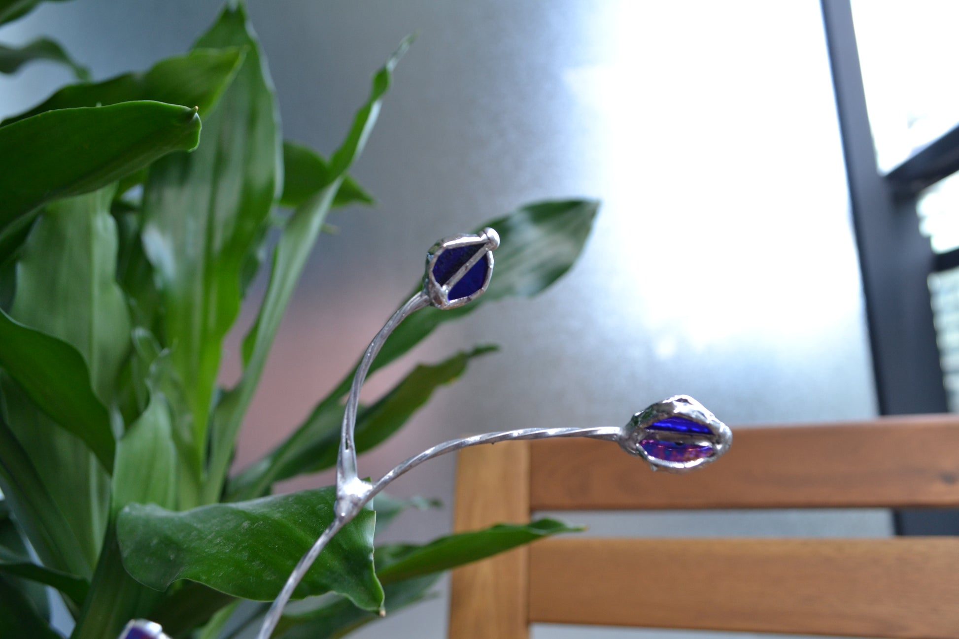 Ametyst Stained glass Suncatcher tropical 3D, plant, – Aura