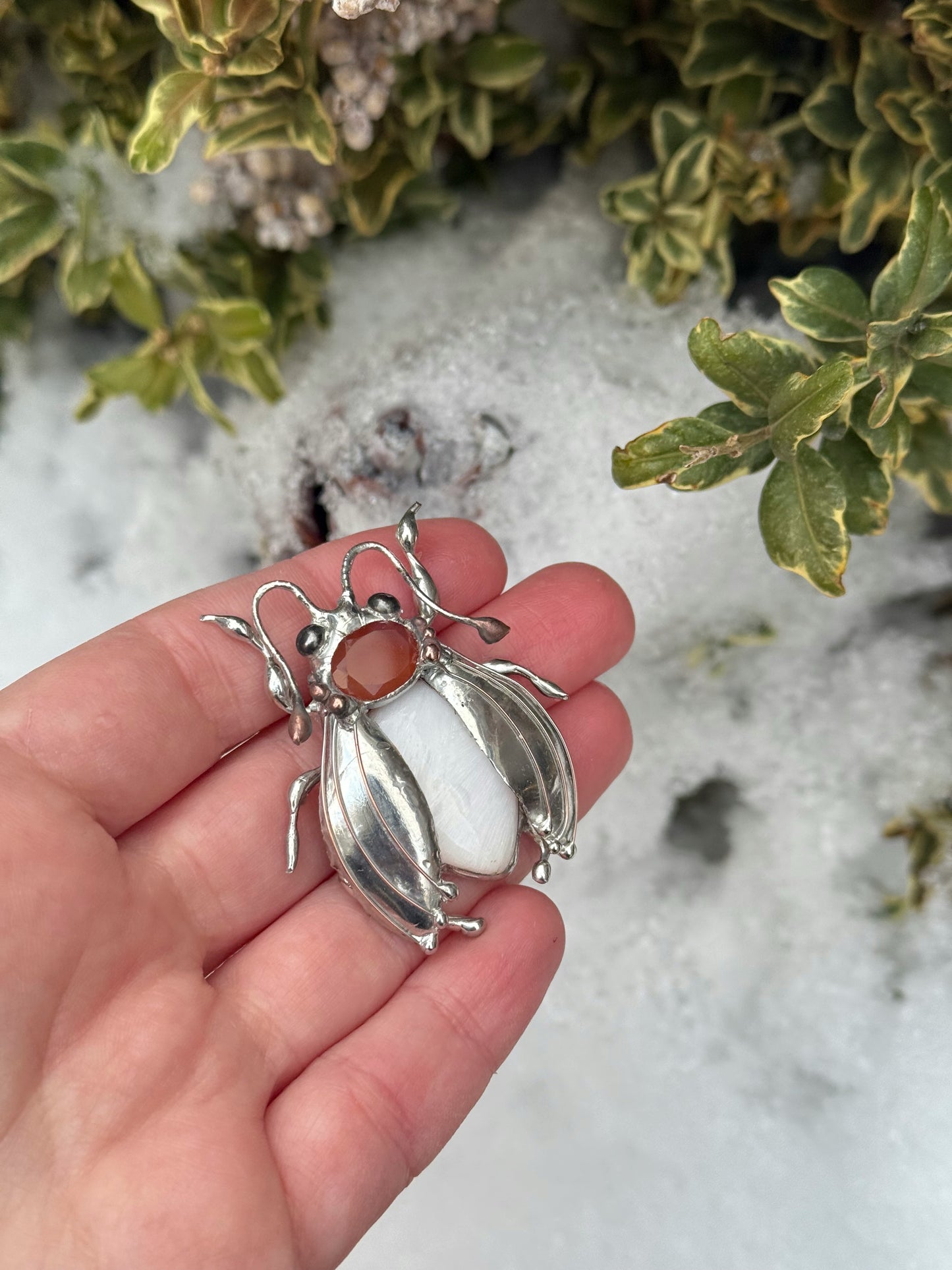 "  . Bug Necklace or Brooch with semi-precious stones and fused glass, art jewelry pendant 3D wedding jewelry Mother’s Day gift