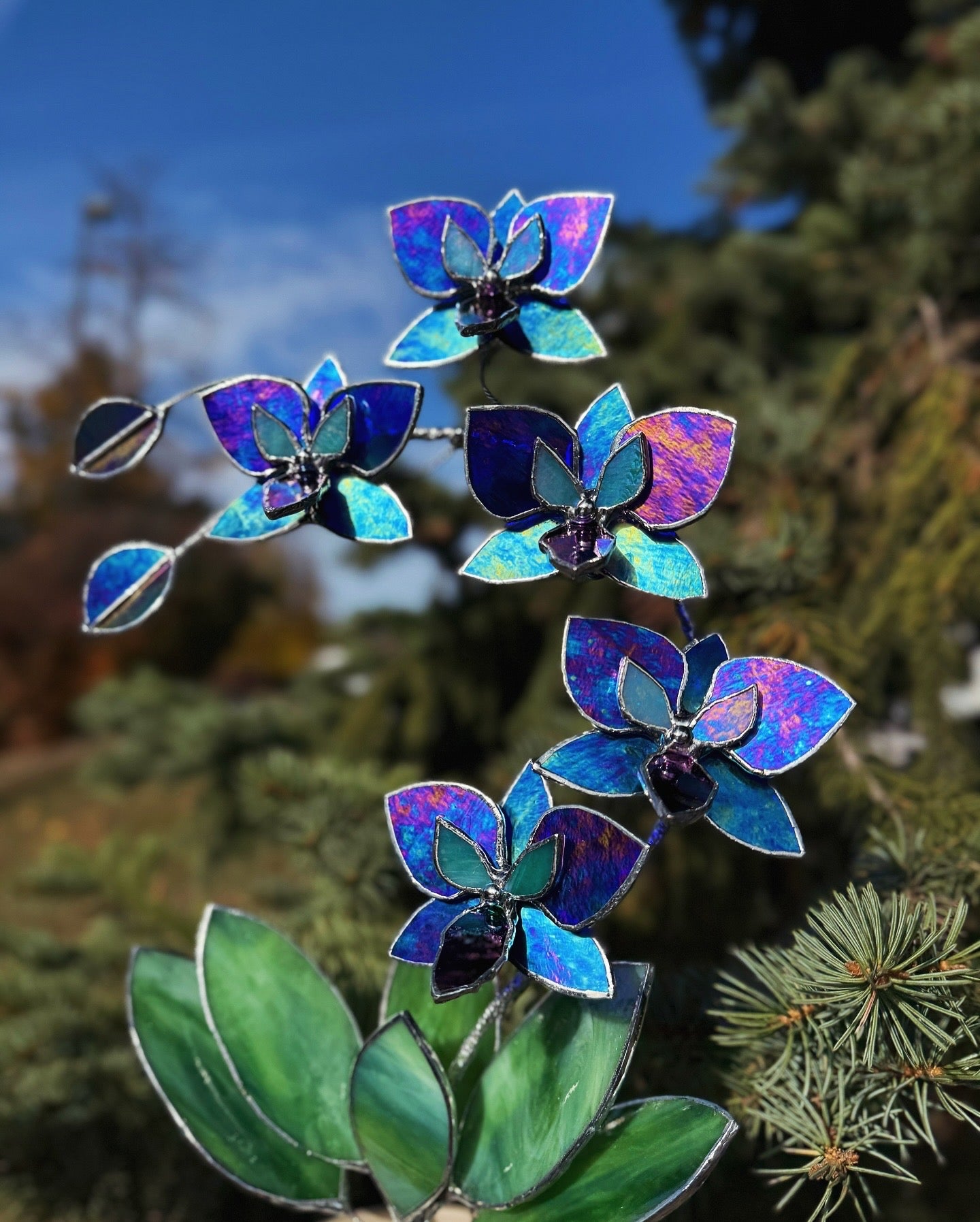 ". Amethyst luminescent XL Orchid 5 flowers with pot, Stained glass Suncatcher 3D, plant, Wedding Christmas Gift, Outdoor decor