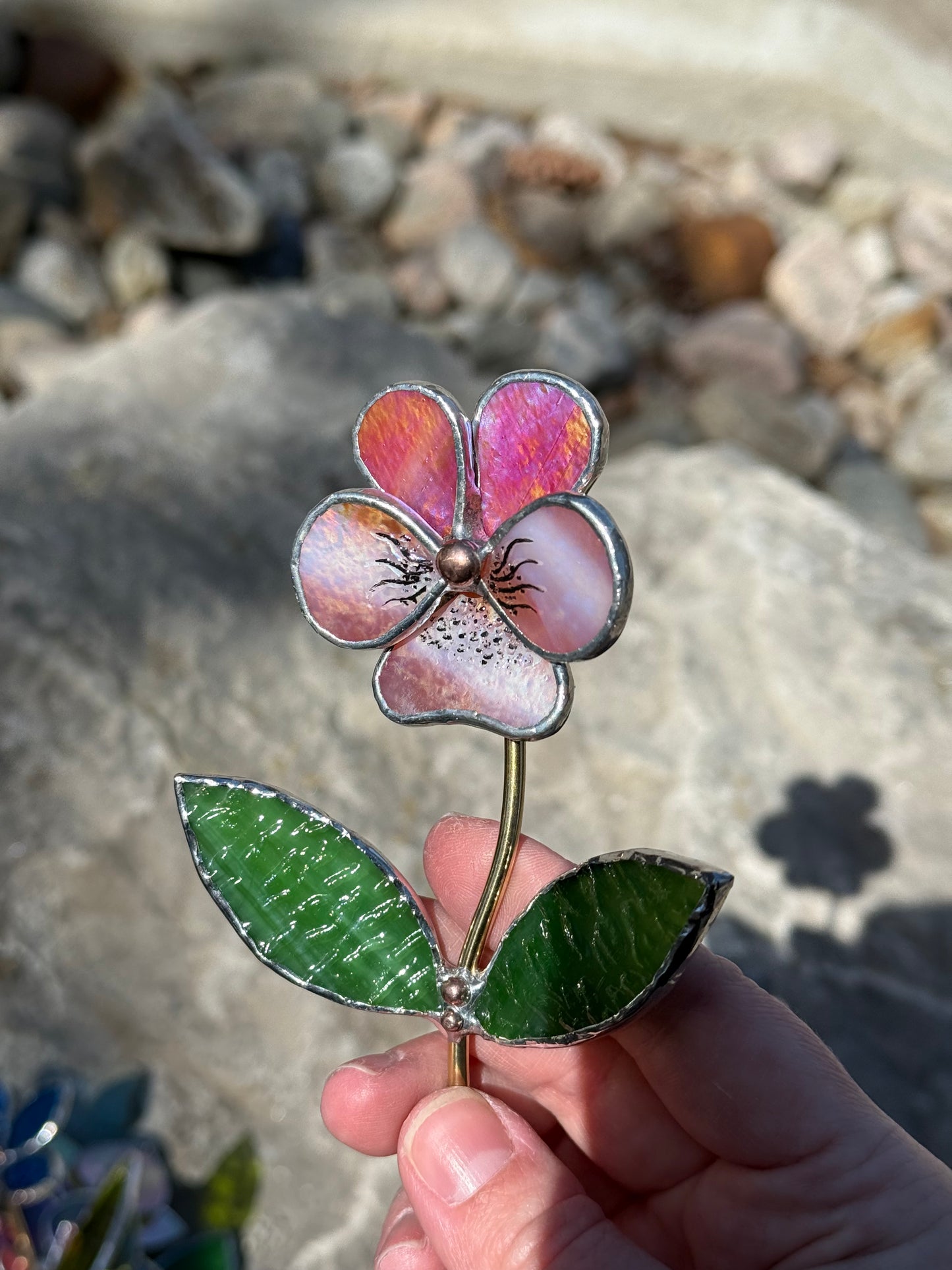 CHOOSE COLOR Pansy Flower Stake for a Plant Pot Stained Glass Handmade