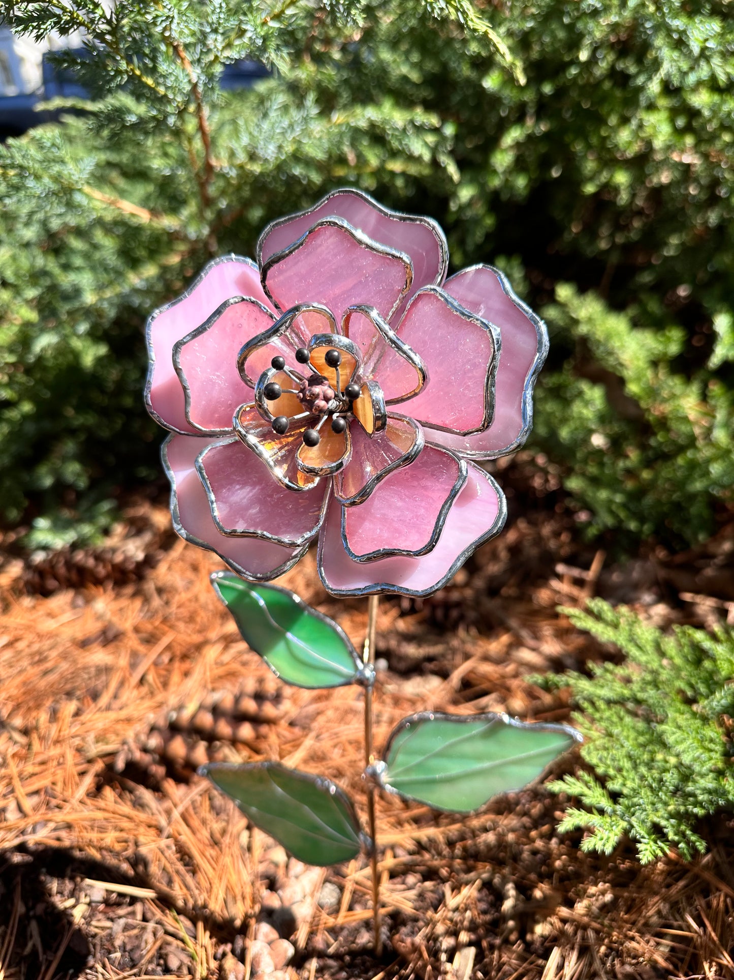 " . Peony Stained glass flower Candy Pink, tropical 3D Sun catcher, Table plant decor, wedding gift, available