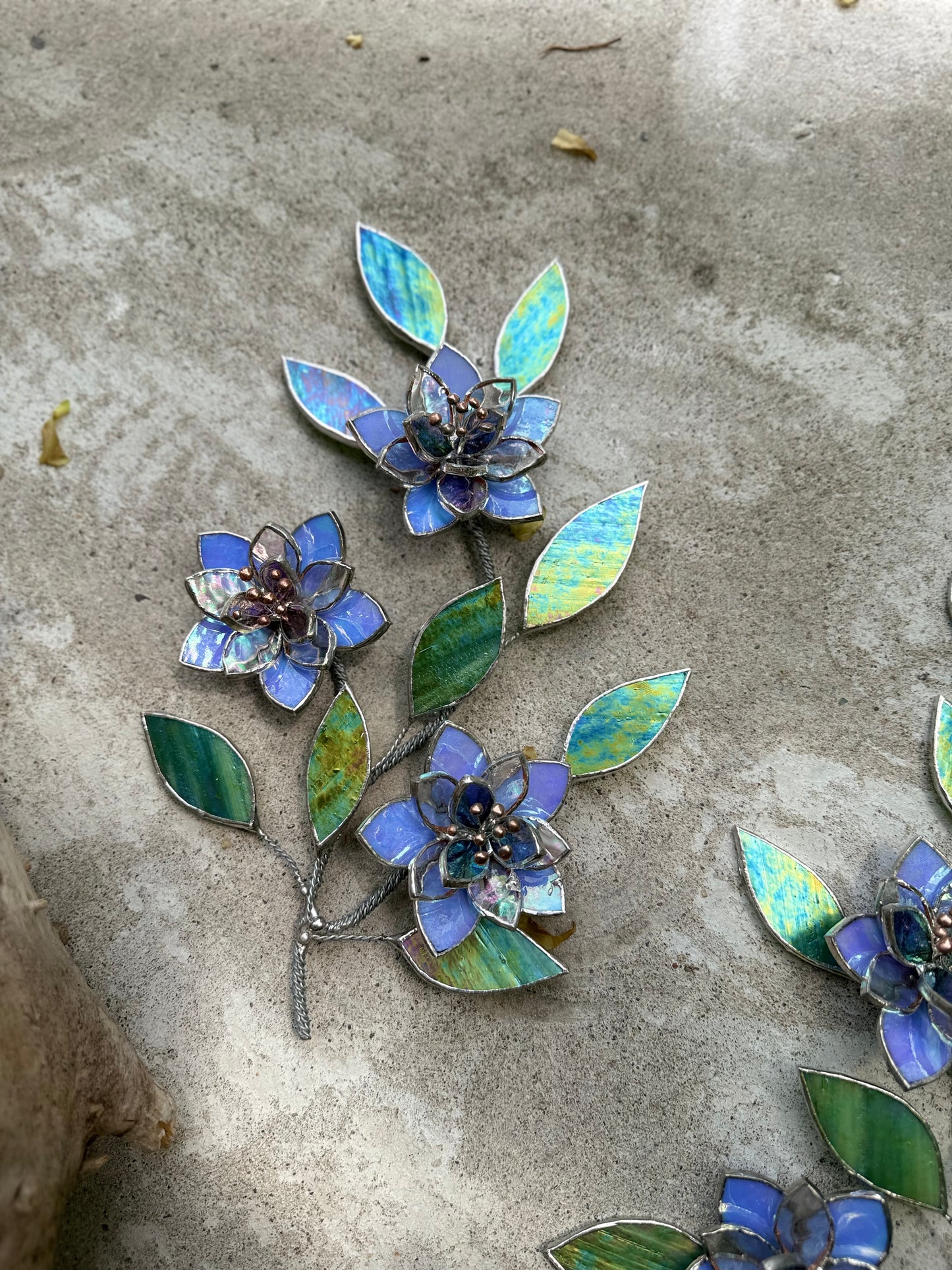 .Blue wildflowers Stained glass, Wall Decor, Glass Suncatcher Wall Decor ready