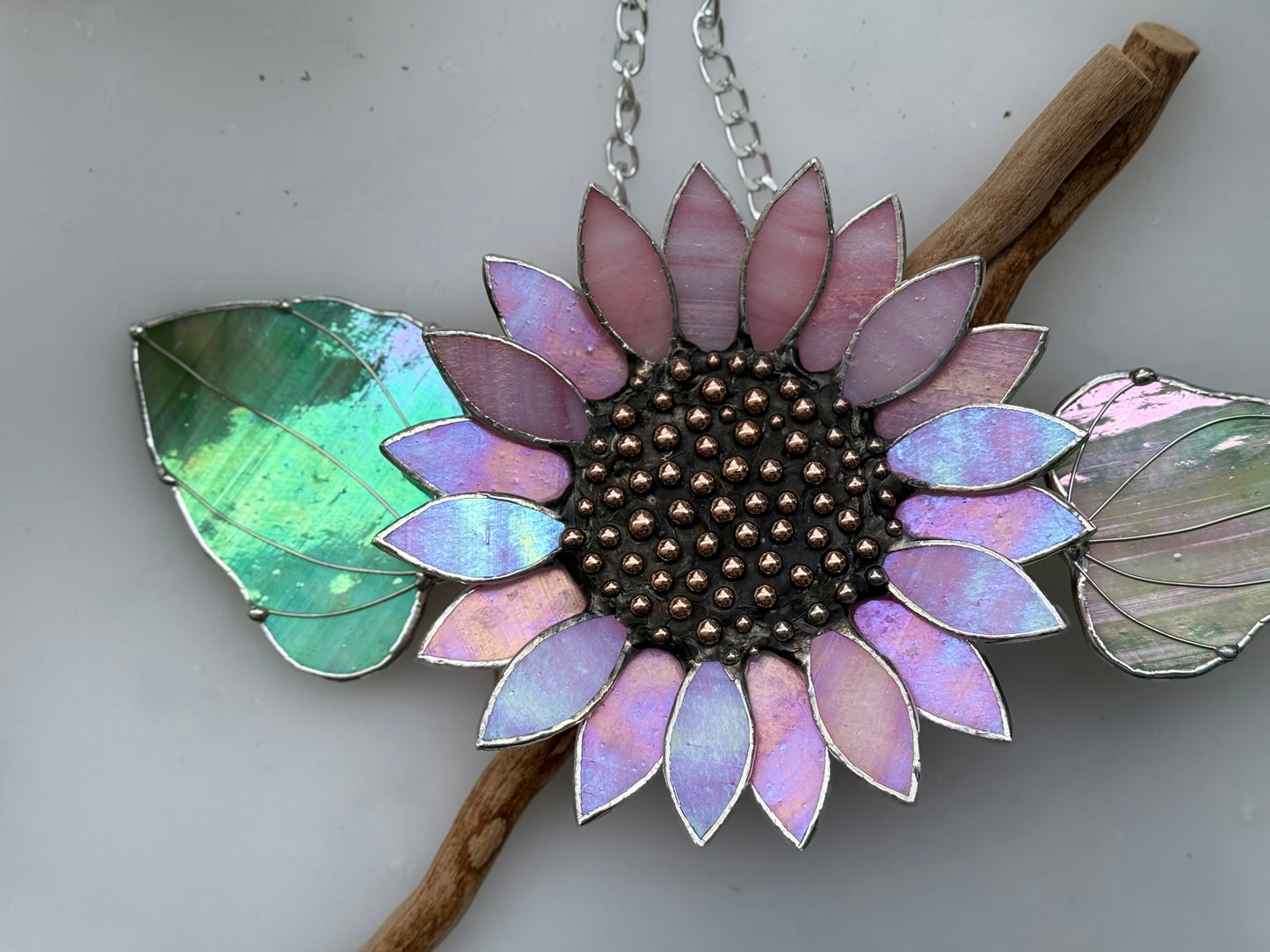 "  . Sunflower Delicate Pink irid ", stained glass wall decor, tropical flower 3D, Sun catcher, Plant decor