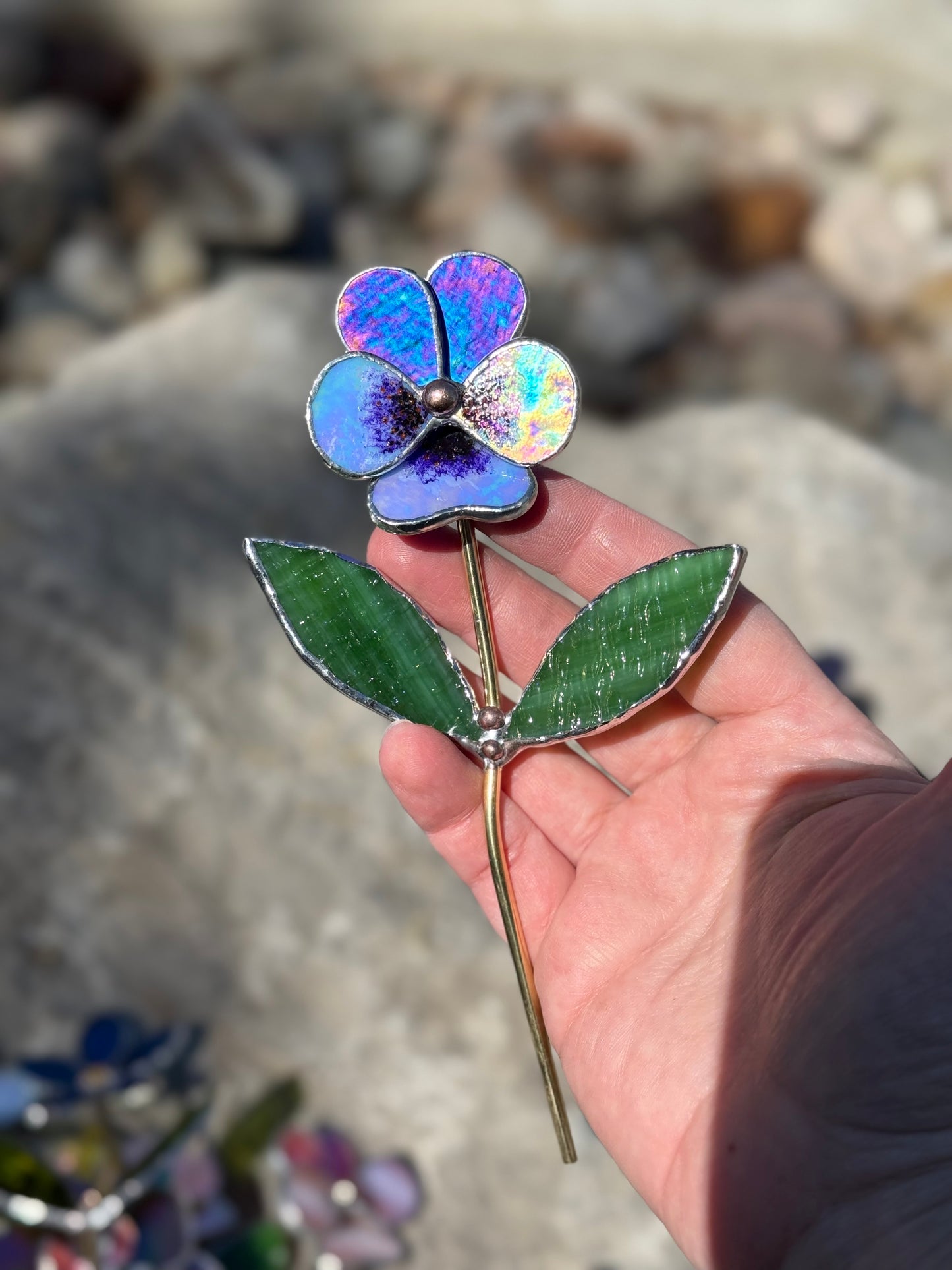 CHOOSE COLOR Pansy Flower Stake for a Plant Pot Stained Glass Handmade