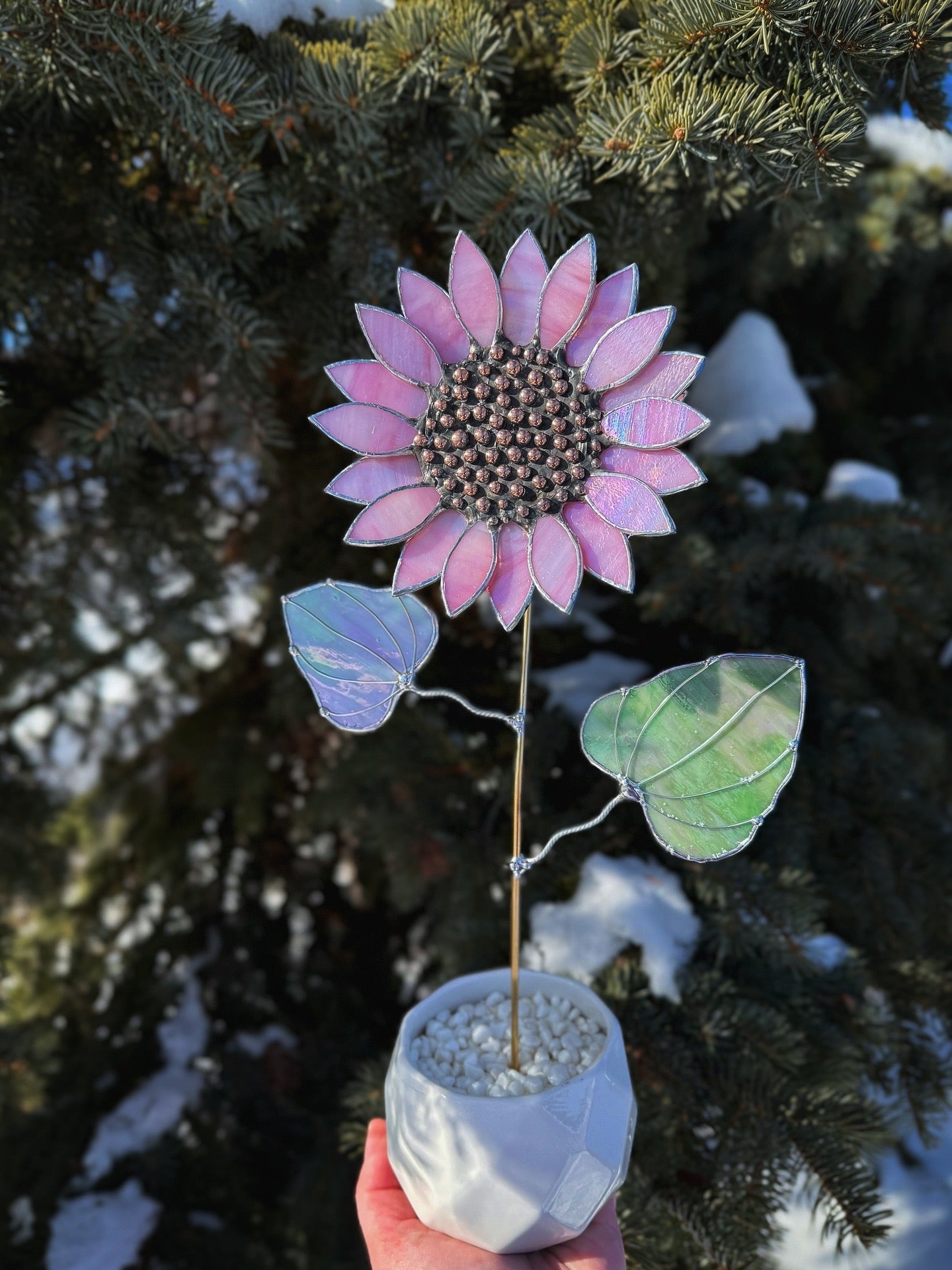 Artisan Sunflower Delicate Pink ,3D Stained Glass Suncatcher, Art Decor