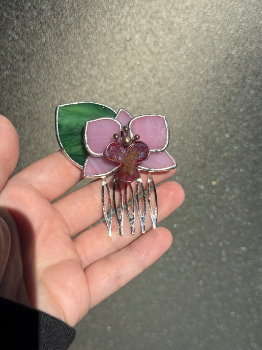 Hair Comb Stained Glass Orchid Flower CHOOSE COLOR Handmade Floral Accessories