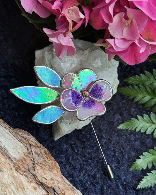 Pansy Brooch Statement Stained Glass Floral Pin, Modern Art Jewelry