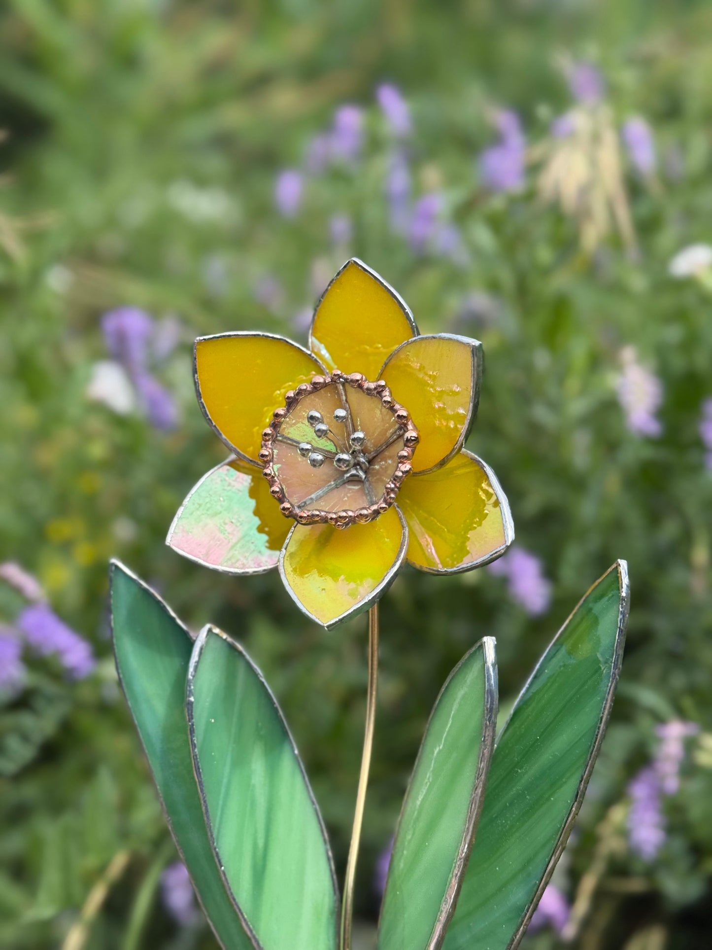 .Lemon Yellow Lumi Daffodil Flower Stained glass tropical flower new