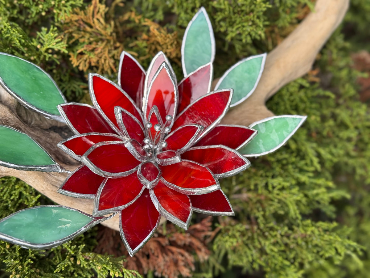 Fire Flower Stained Glass Driftwood Wall Decor Suncatcher