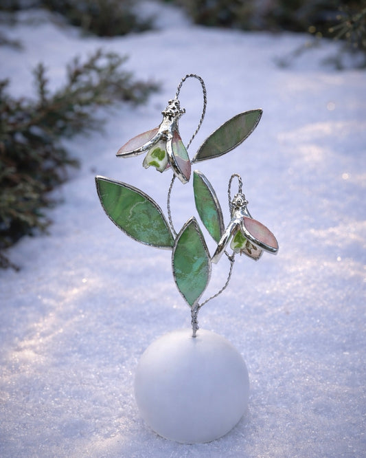 .Snowdrop Artisan Stained Glass Botanical 3D Sculpture