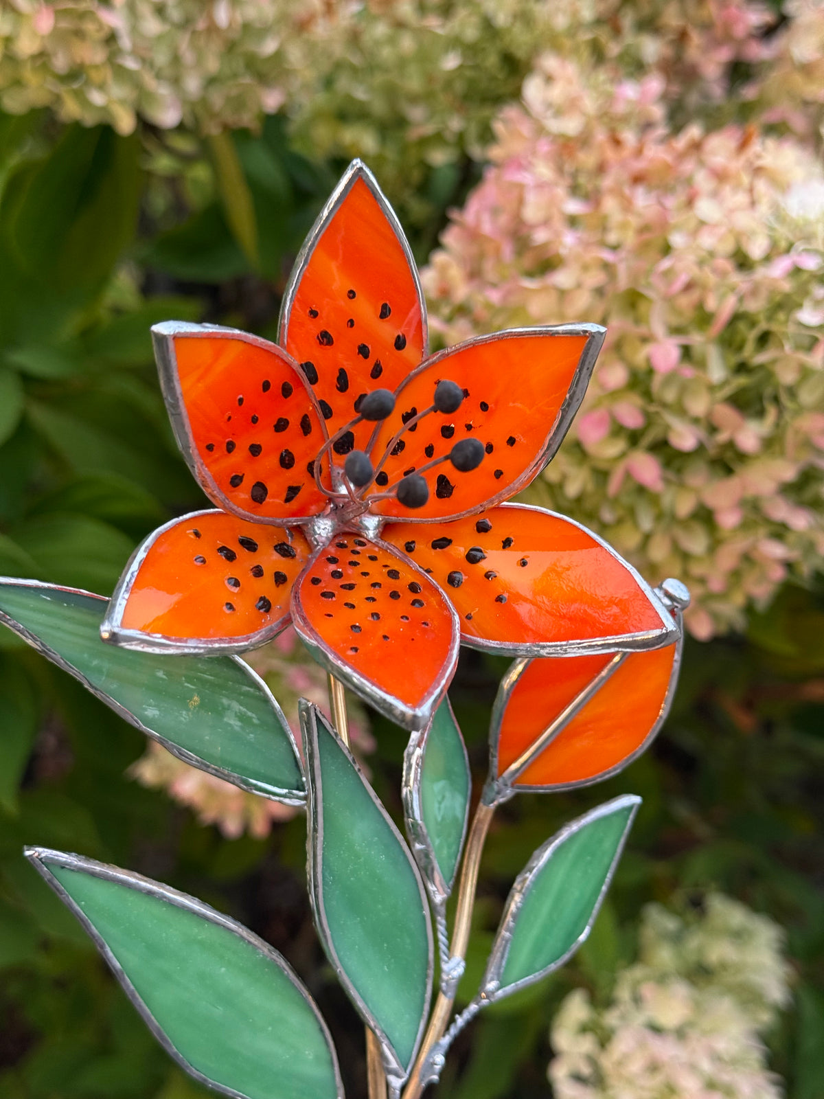 Tiger Lily with bud, Stained Glass Botanical Art, Modern Decor