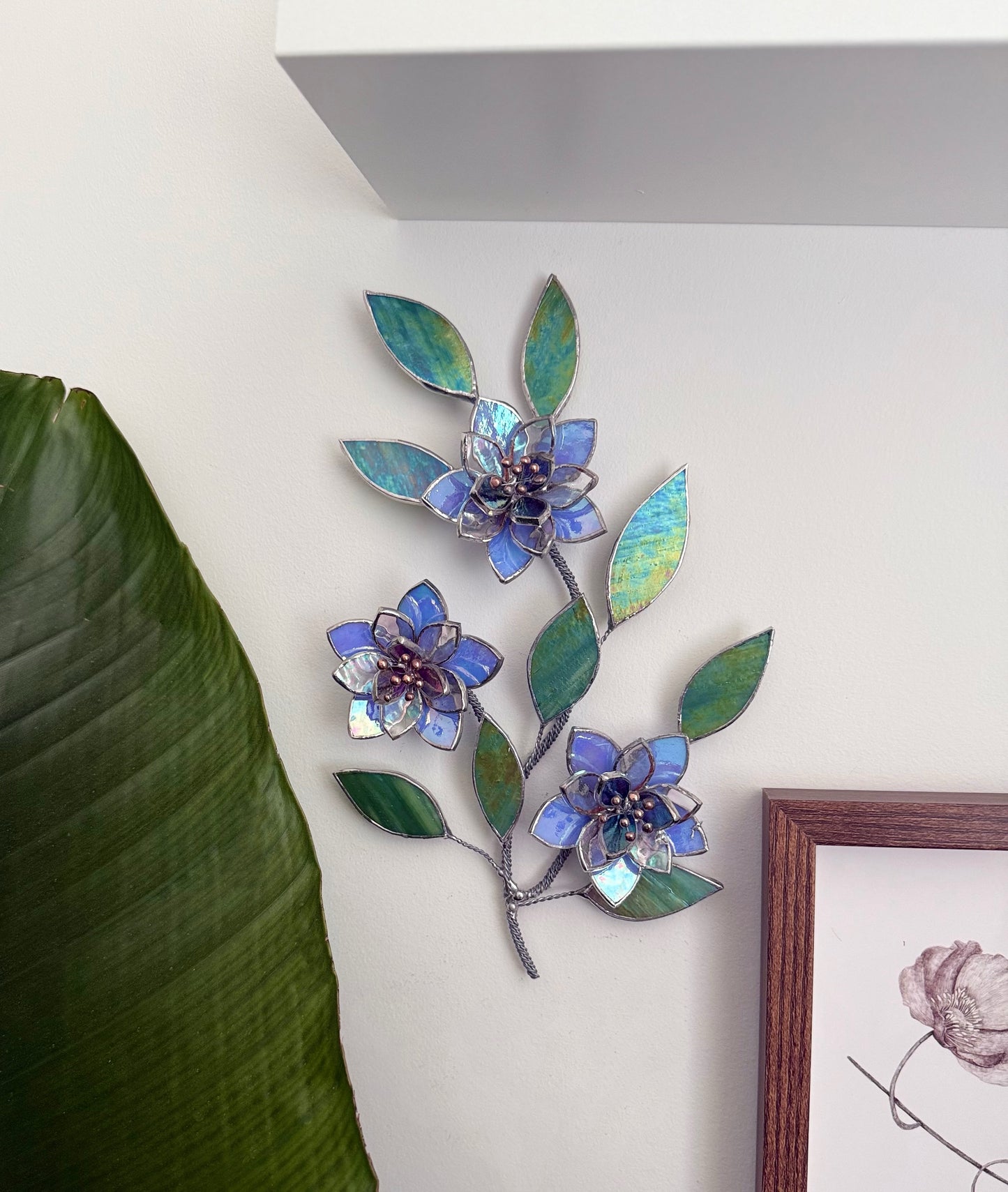 .Blue wildflowers Stained glass, Wall Decor, Glass Suncatcher Wall Decor ready