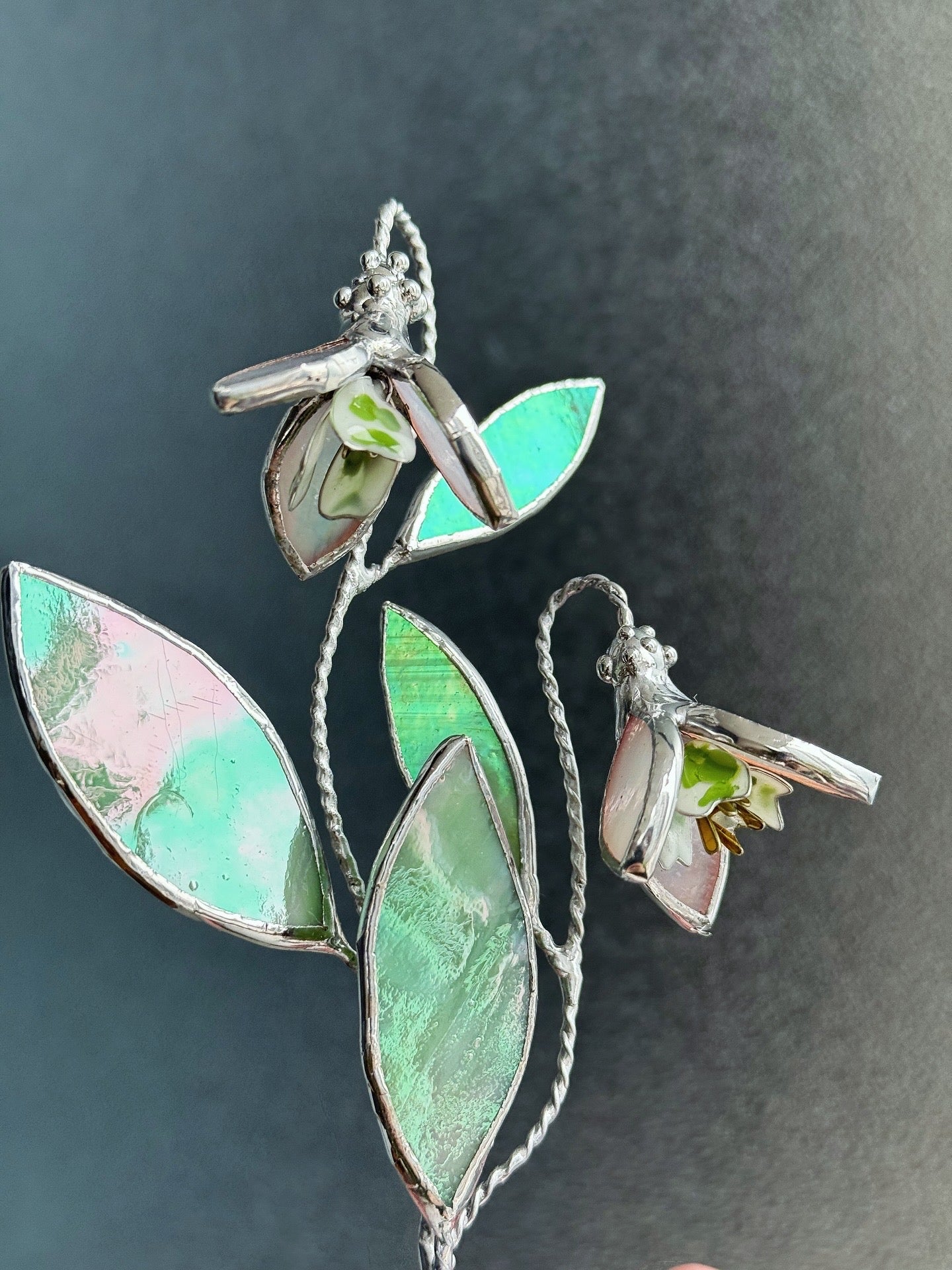 .Snowdrop Artisan Stained Glass Botanical 3D Sculpture