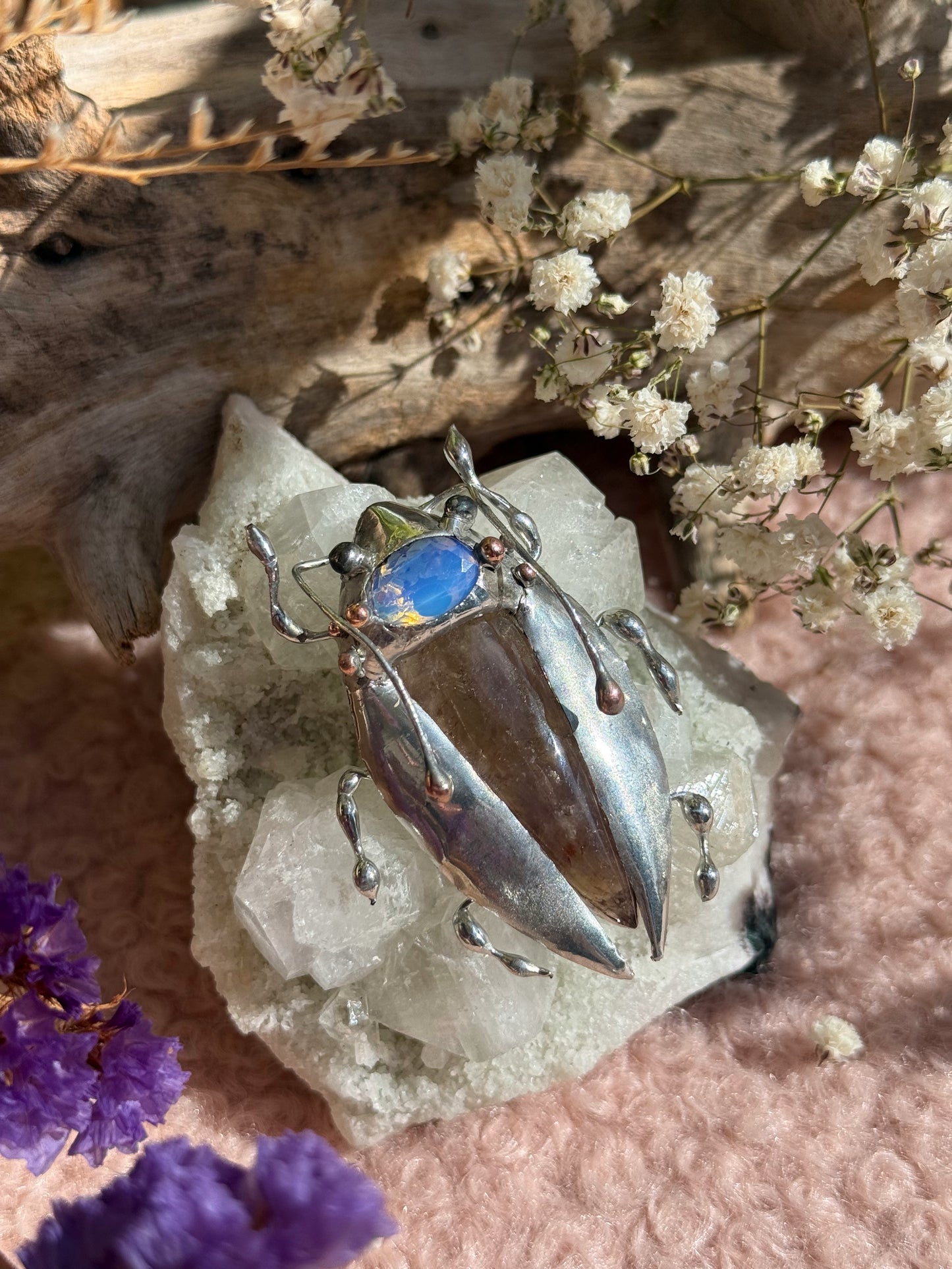 CHOOSE INSECT Brooch or Necklace Beetle with Gemstones, Artisan Jewelry Bug