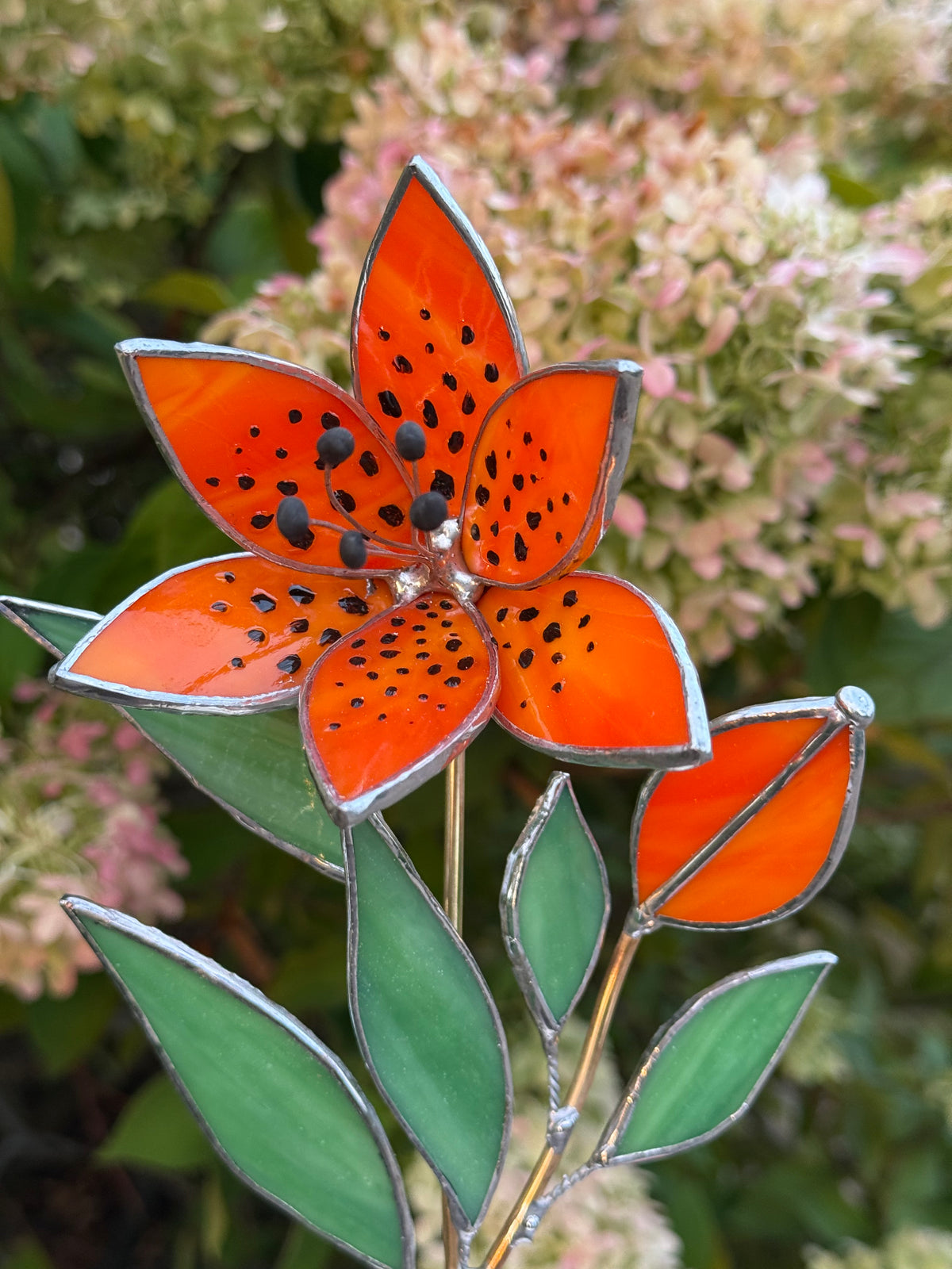 Tiger Lily with bud, Stained Glass Botanical Art, Modern Decor