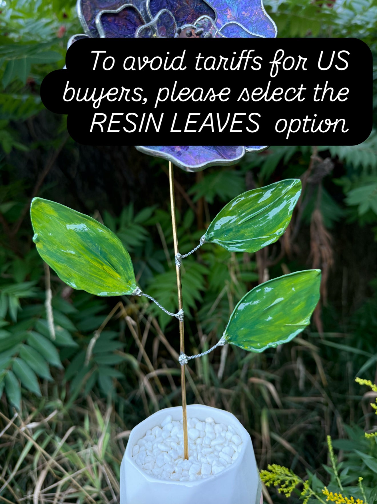 .Multicolor Peony Stained glass flower with RESIN LEAVES 3D Botanical Table Plant Decor