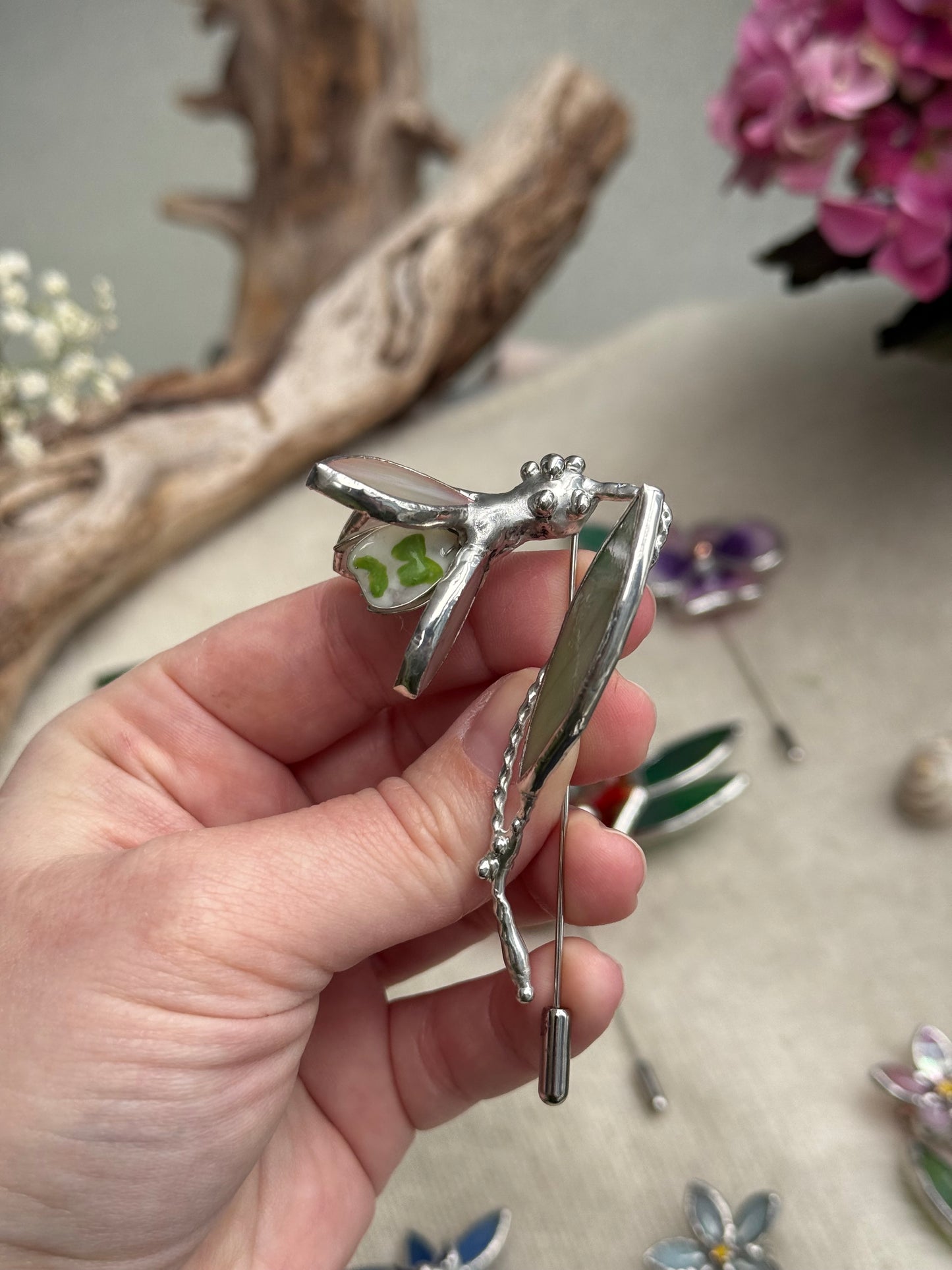 Snowdrop Brooch Statement Stained Glass Floral Pin, Modern Art Jewelry