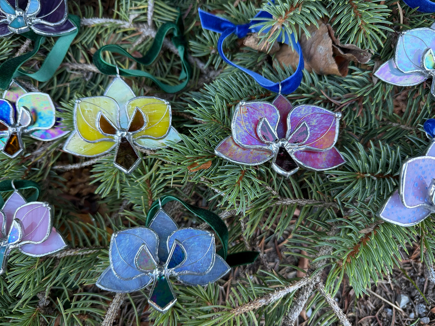 " . CHOOSE COLOR Orchid Flower Christmas ornament, Stained glass Holiday decor, Handmade art plant