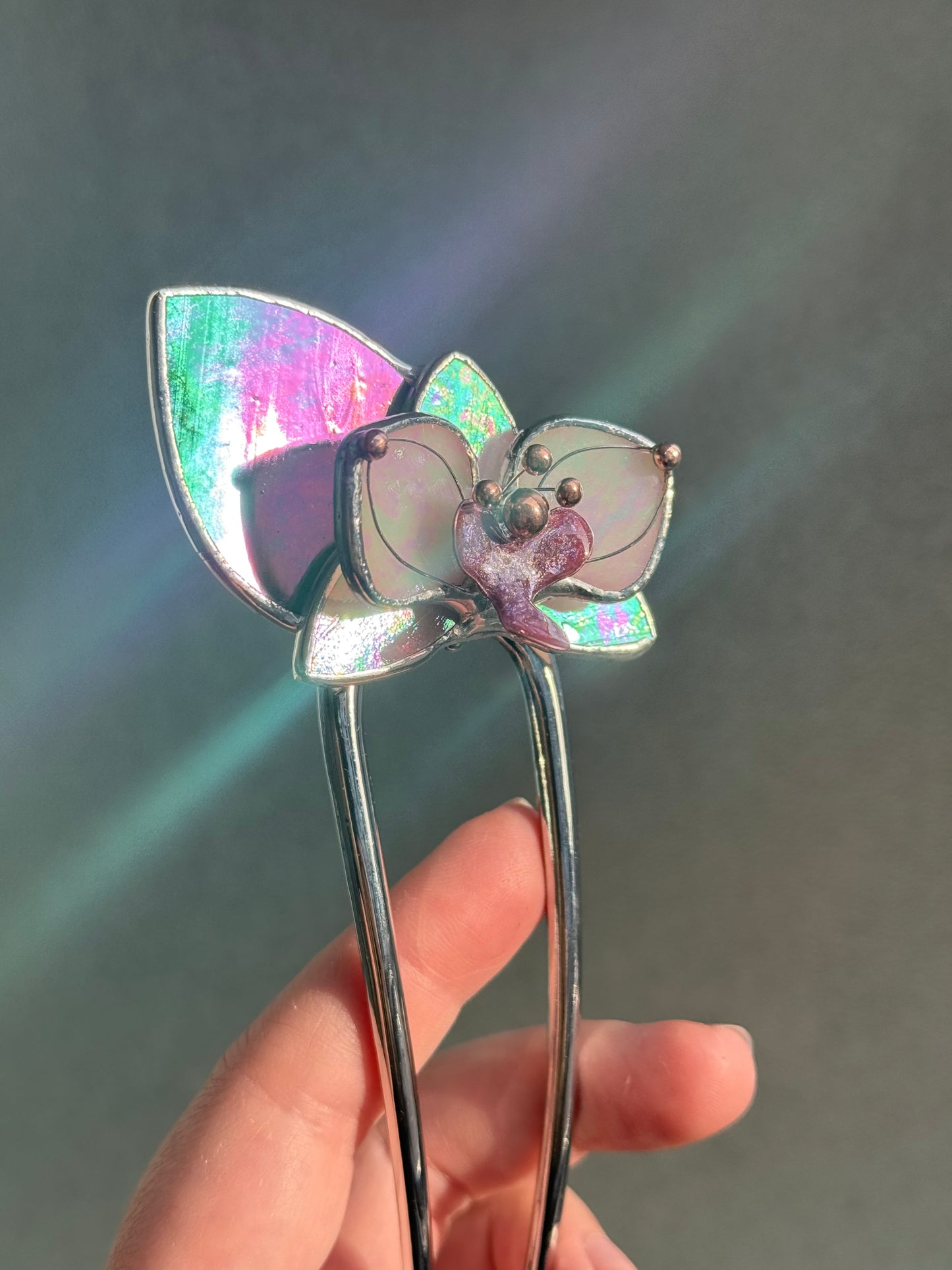 Hair Pin Stained Glass Orchid Flower CHOOSE COLOR Handmade Floral Accessories