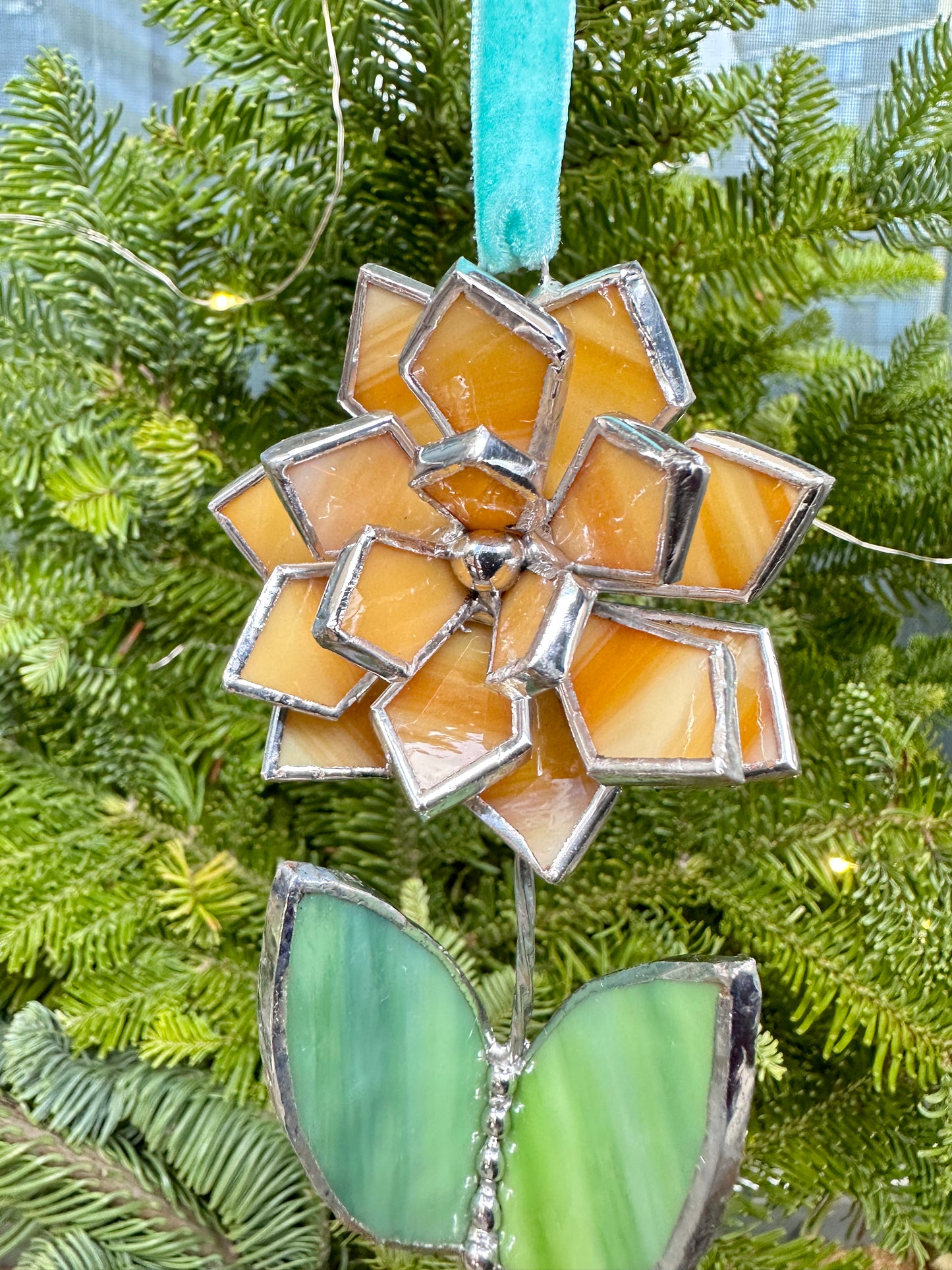 Christmas tree ornament Flower Amber  Mix of 1, 3, 5, 7, 10. Stained glass Wall window decor, holiday decorations, lights