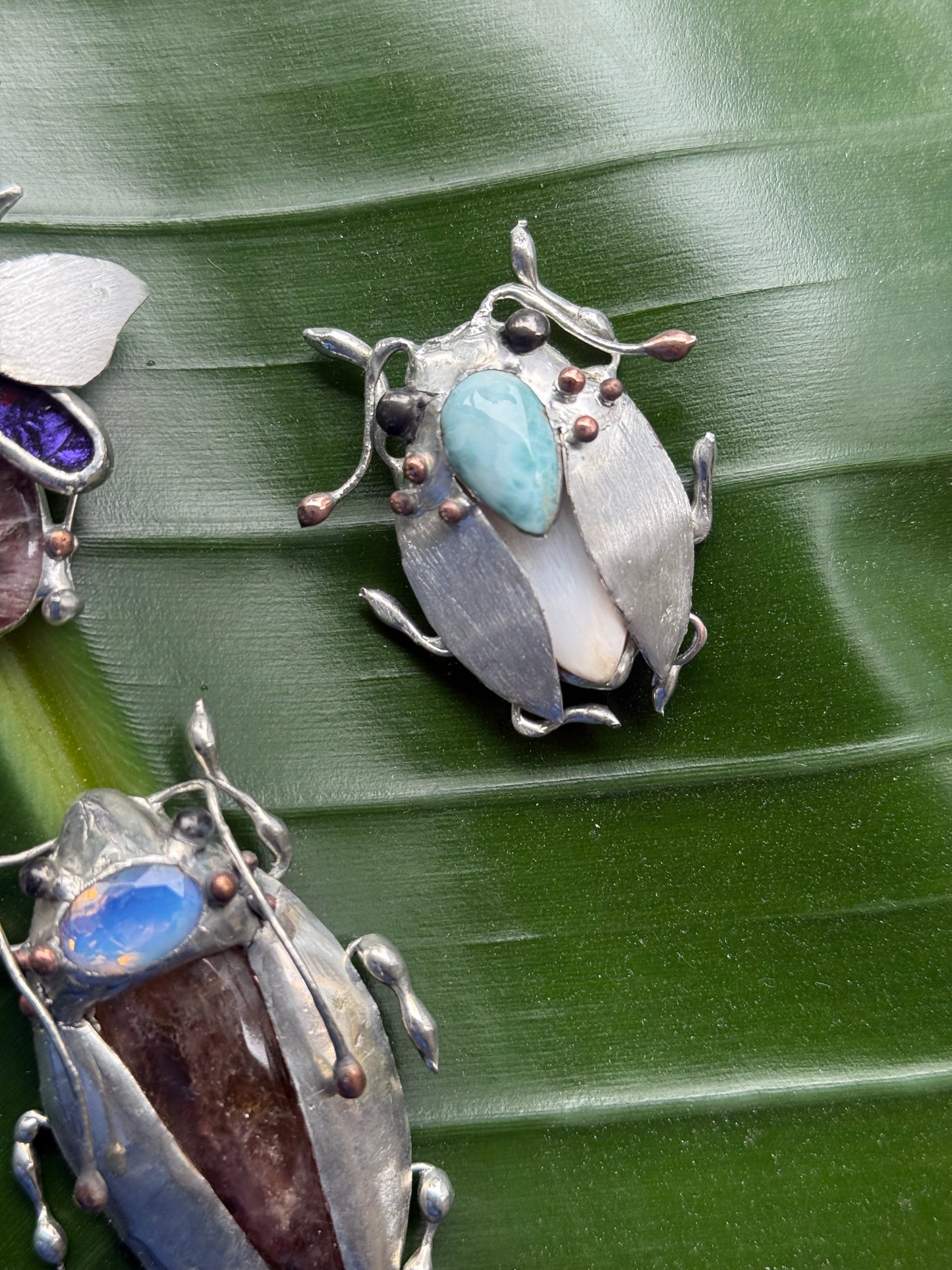 CHOOSE INSECT Brooch or Necklace Beetle with Gemstones, Artisan Jewelry Bug