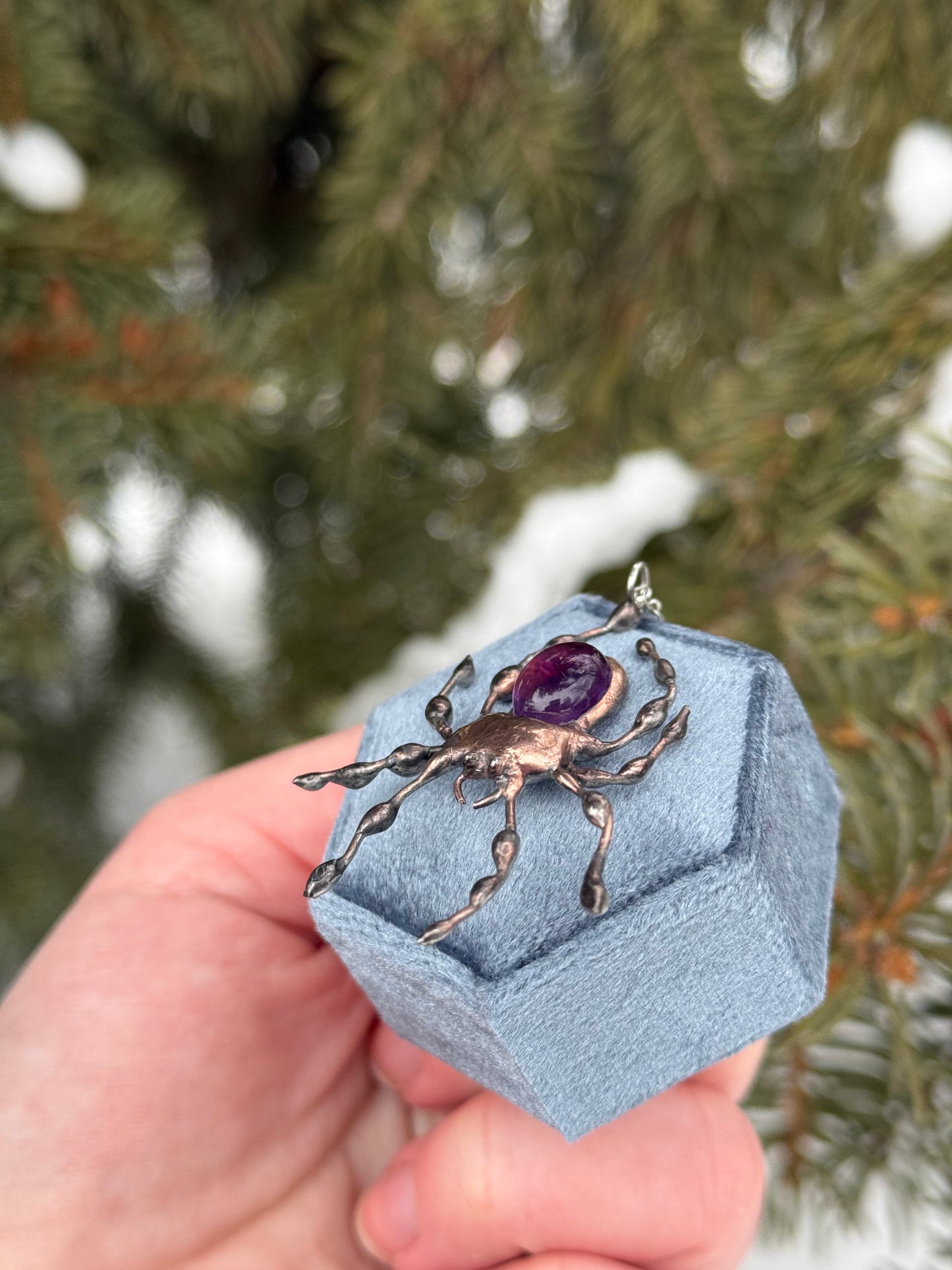 " . Bug necklace Golden Spider with Amethyst ”, art jewelry pendant 3D wedding jewelry Mother’s Day gif