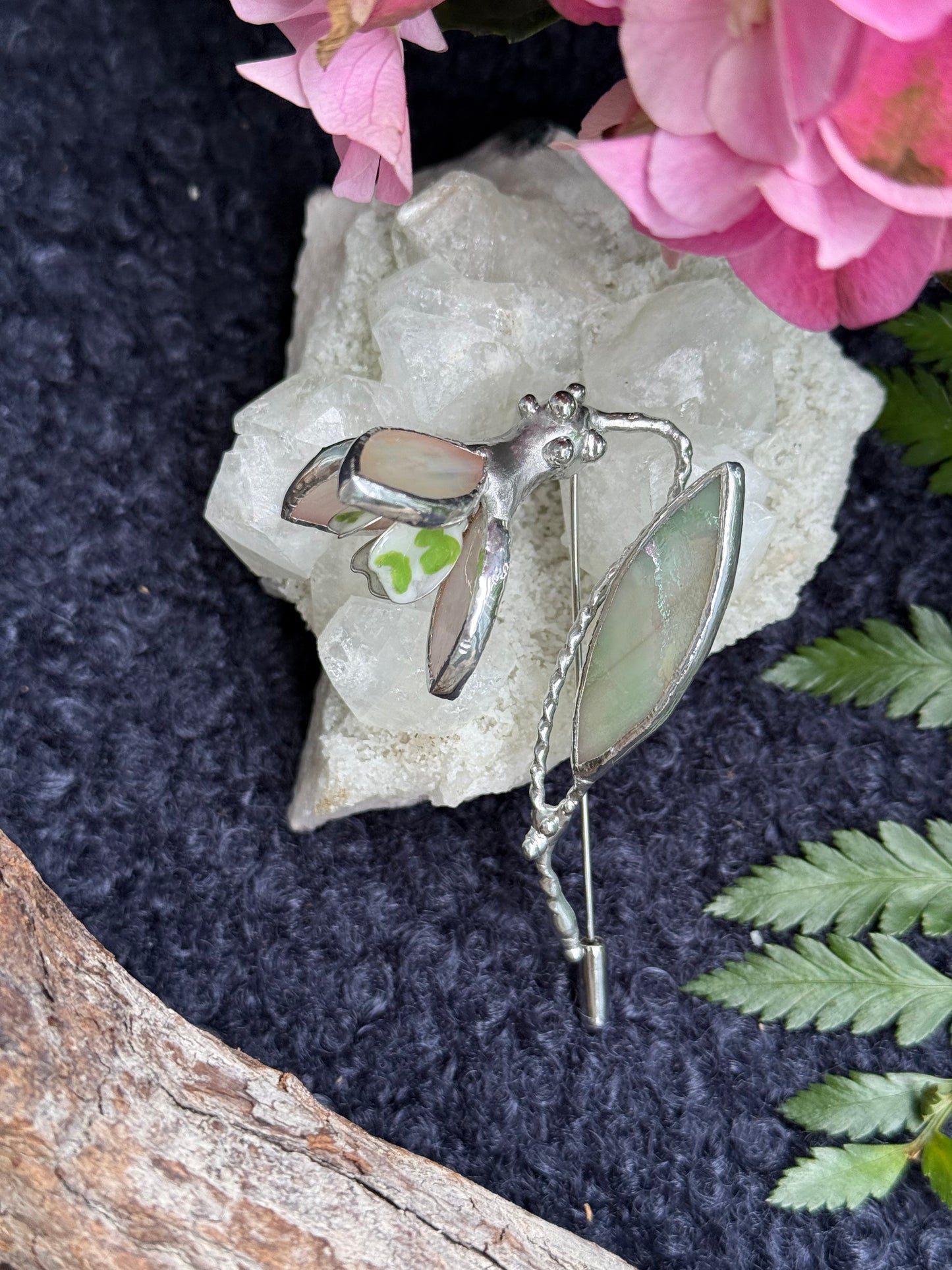 Snowdrop Brooch Statement Stained Glass Floral Pin, Modern Art Jewelry