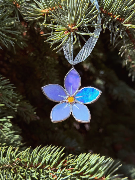 " . Forget me not flower Sky blue irid , Stained glass Decorative ORNAMENT, Christmas decoration, Suncatcher
