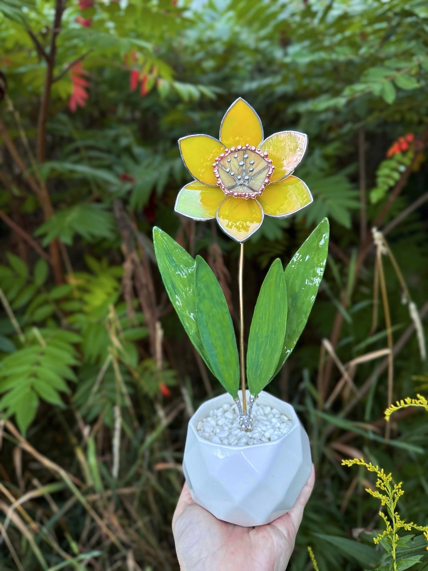Lemon Yellow Lumi Daffodil Flower Stained glass tropical flower new