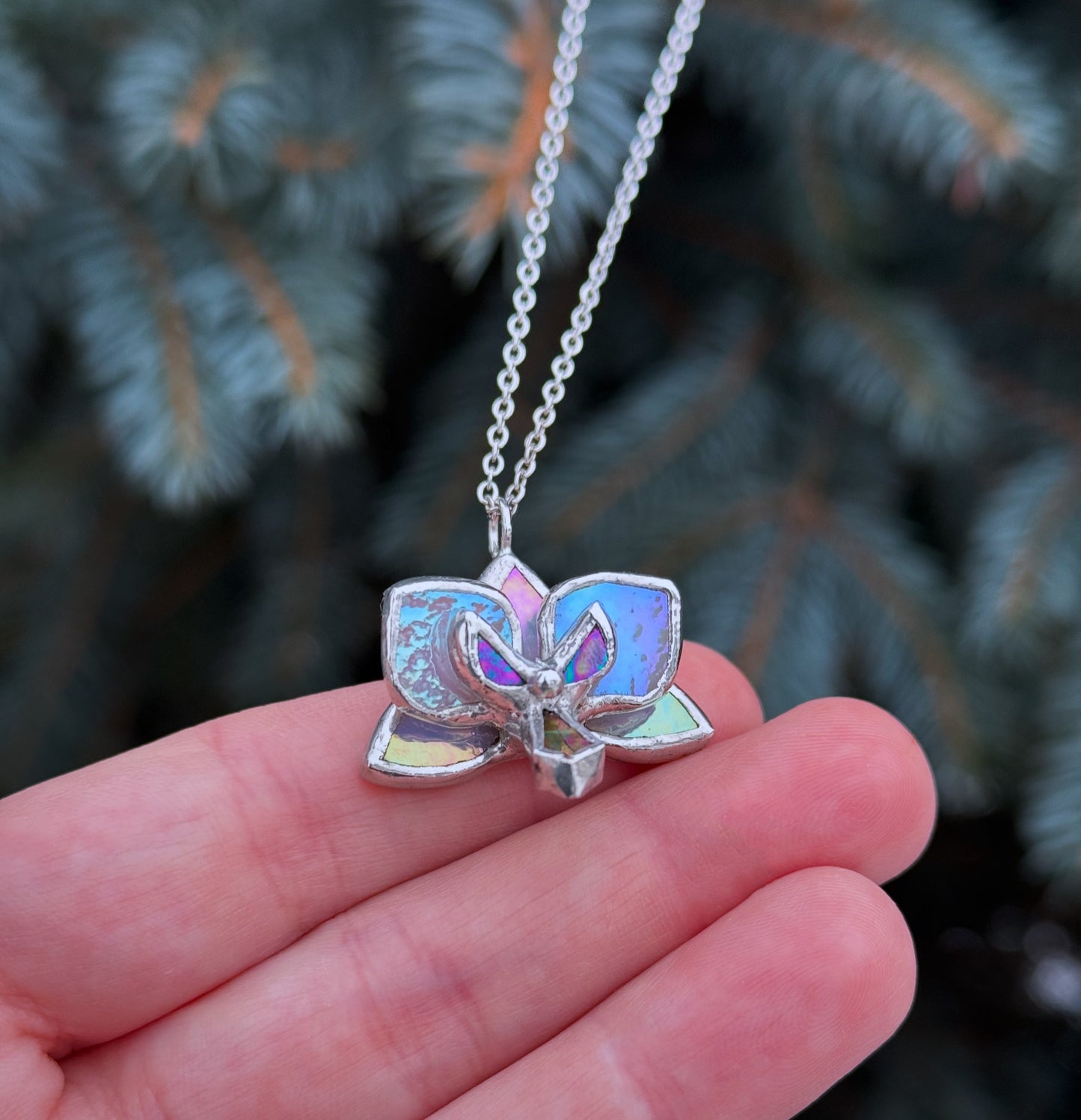 " . CHOOSE COLOR “NECKLACE orchid flower” Stained glass tropical flower 3D, art jewelry