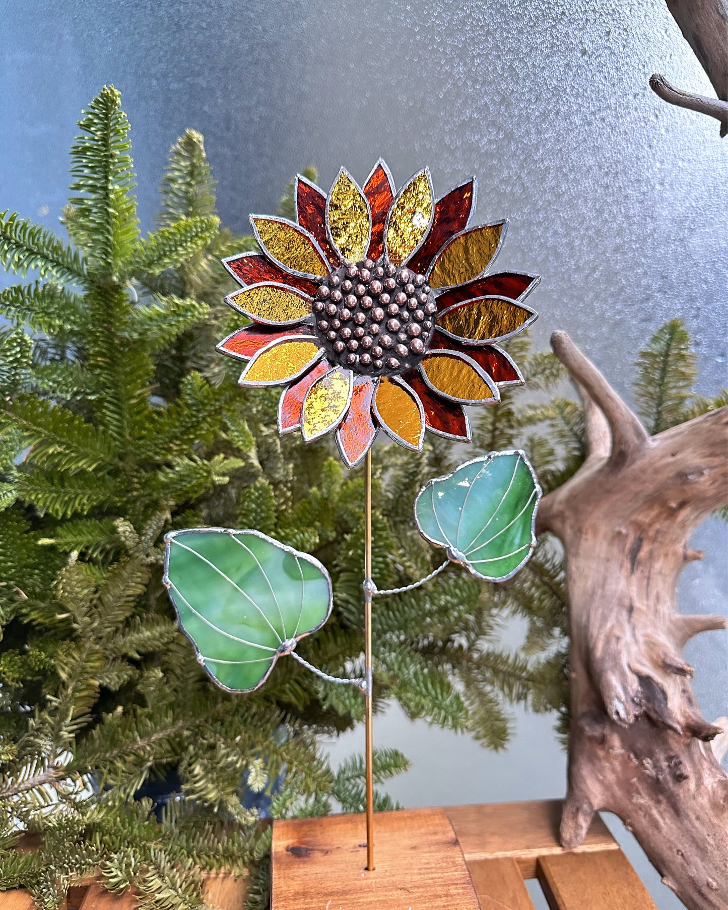 ".Sunflower" Stained glass flower Golden ExtraSparcling, tropical flower 3D plant, Sun catcher, Table decor, Wedding Gift, Mother’s Day