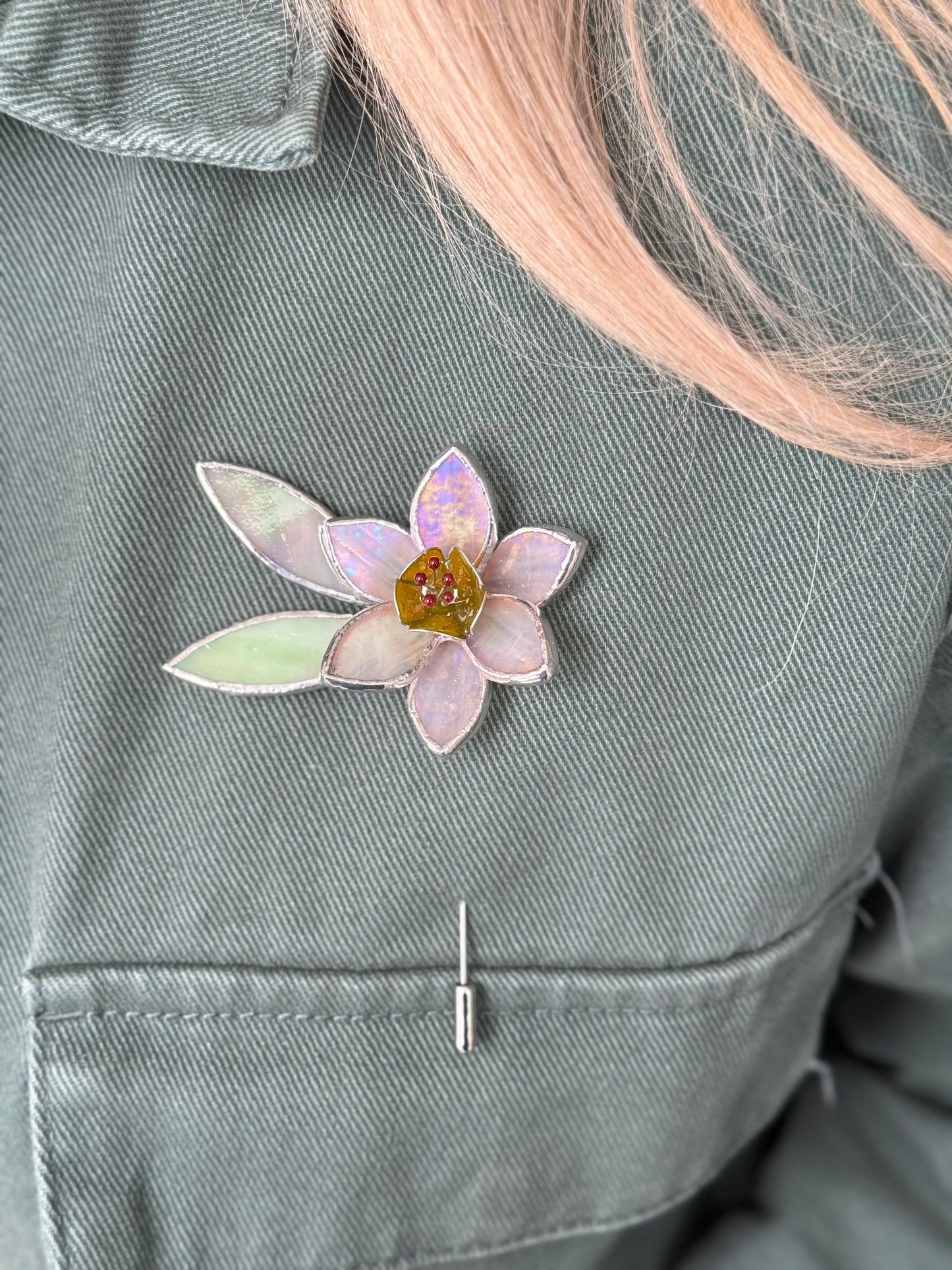 Daffodil Brooch Statement Stained Glass Floral Pin, Modern Art Jewelry