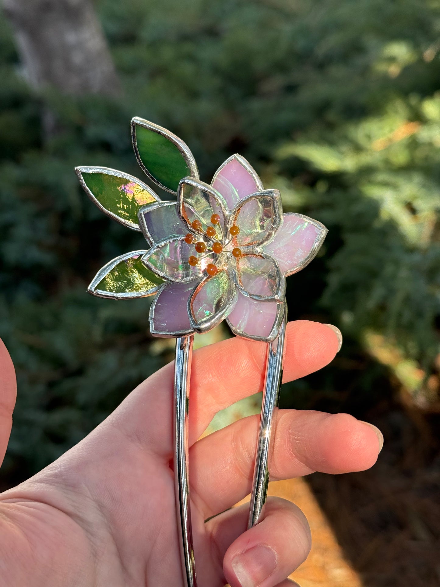 Hair Pin Stained Glass Lotus Flower CHOOSE COLOR Handmade Accessories