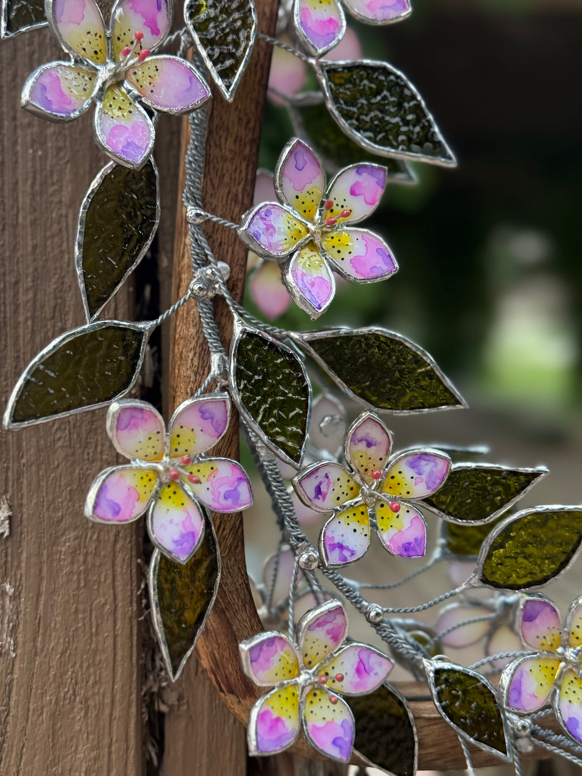 Hand Painted Tropical Flower Stained glass Flower Mirror, 3D Botanical Floral Wall Art ready new