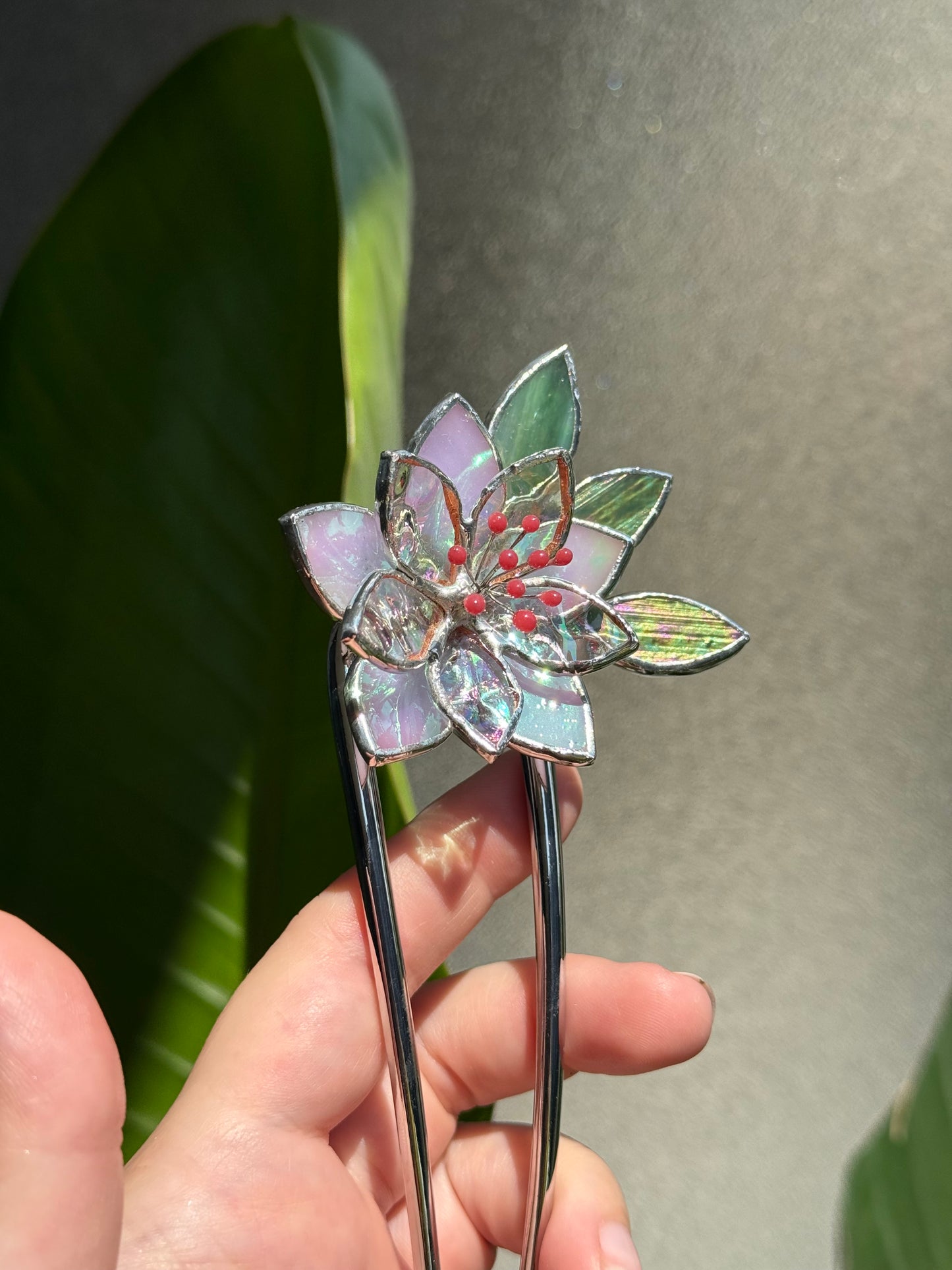 Hair Pin Stained Glass Lotus Flower CHOOSE COLOR Handmade Accessories