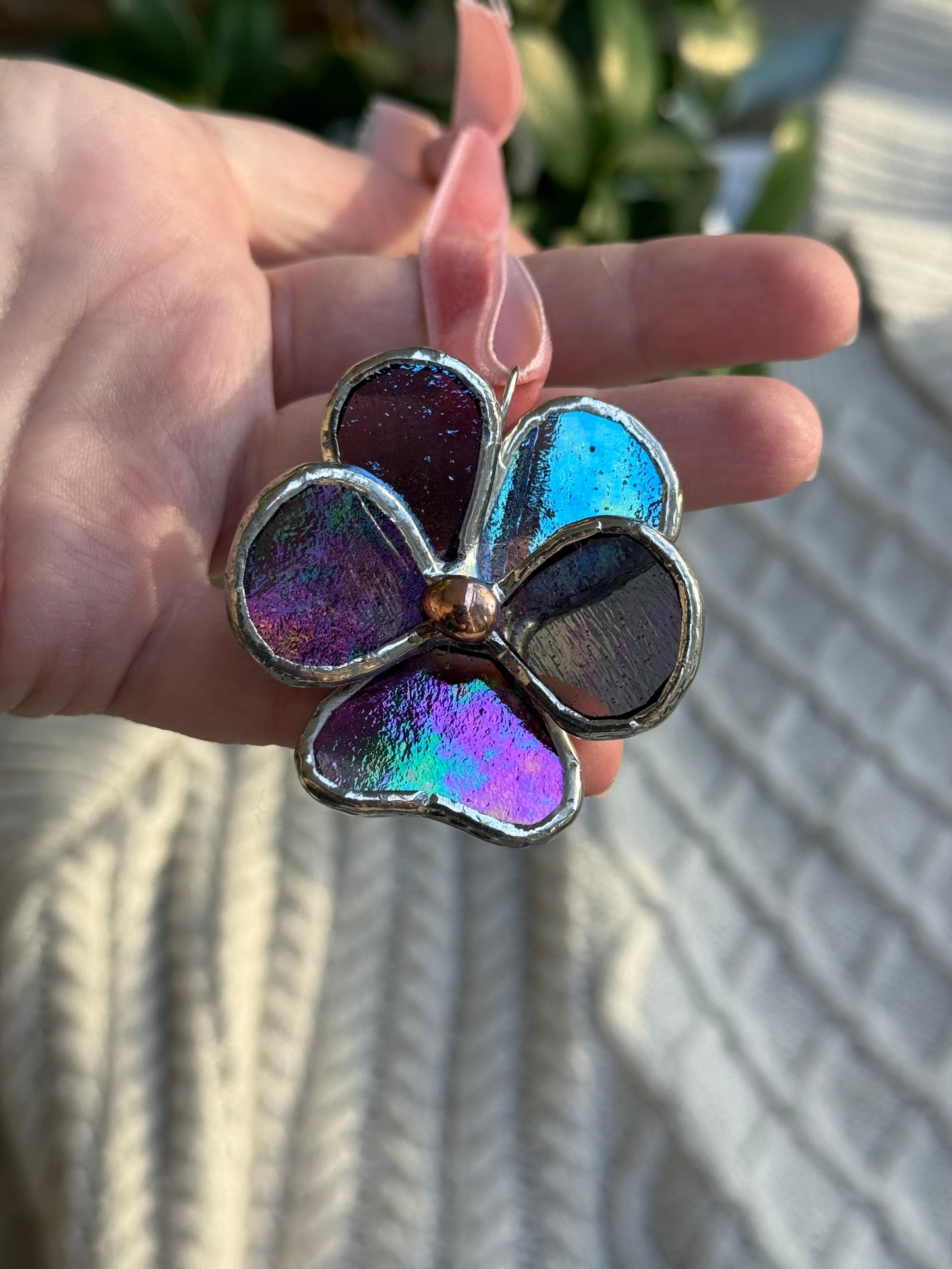 " . Pansy flower Plum irid transparent , Stained glass Decorative ORNAMENT, Christmas decoration, Suncatcher new