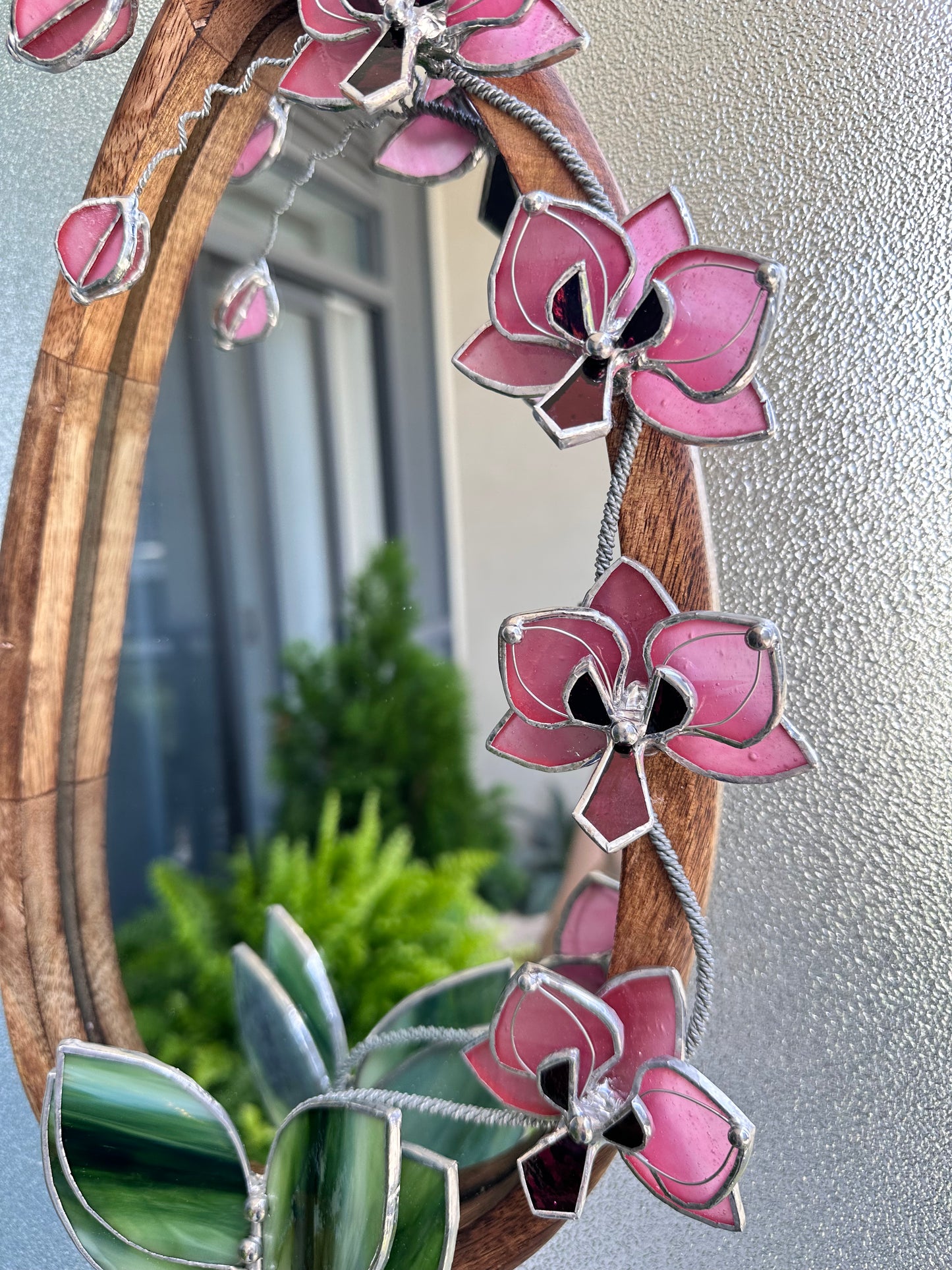 " . Baby Pink Orchid Mirror”, Stained glass flower Wall decor, Suncatcher, Home wedding Decor, Christmas gift, available