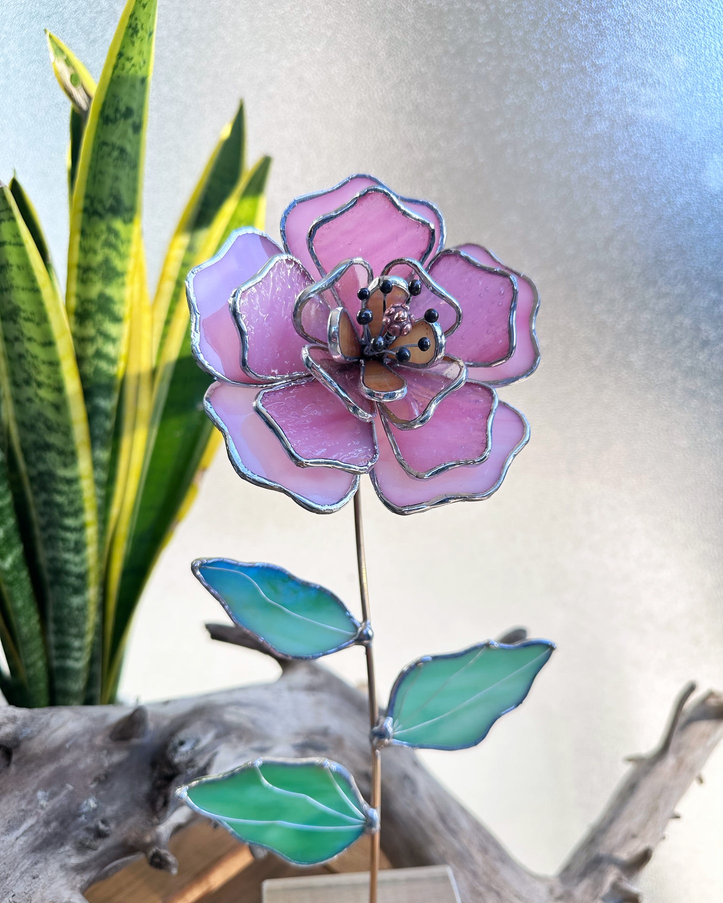 " . Peony Stained glass flower Candy Pink, tropical 3D Sun catcher, Table plant decor, wedding gift, available