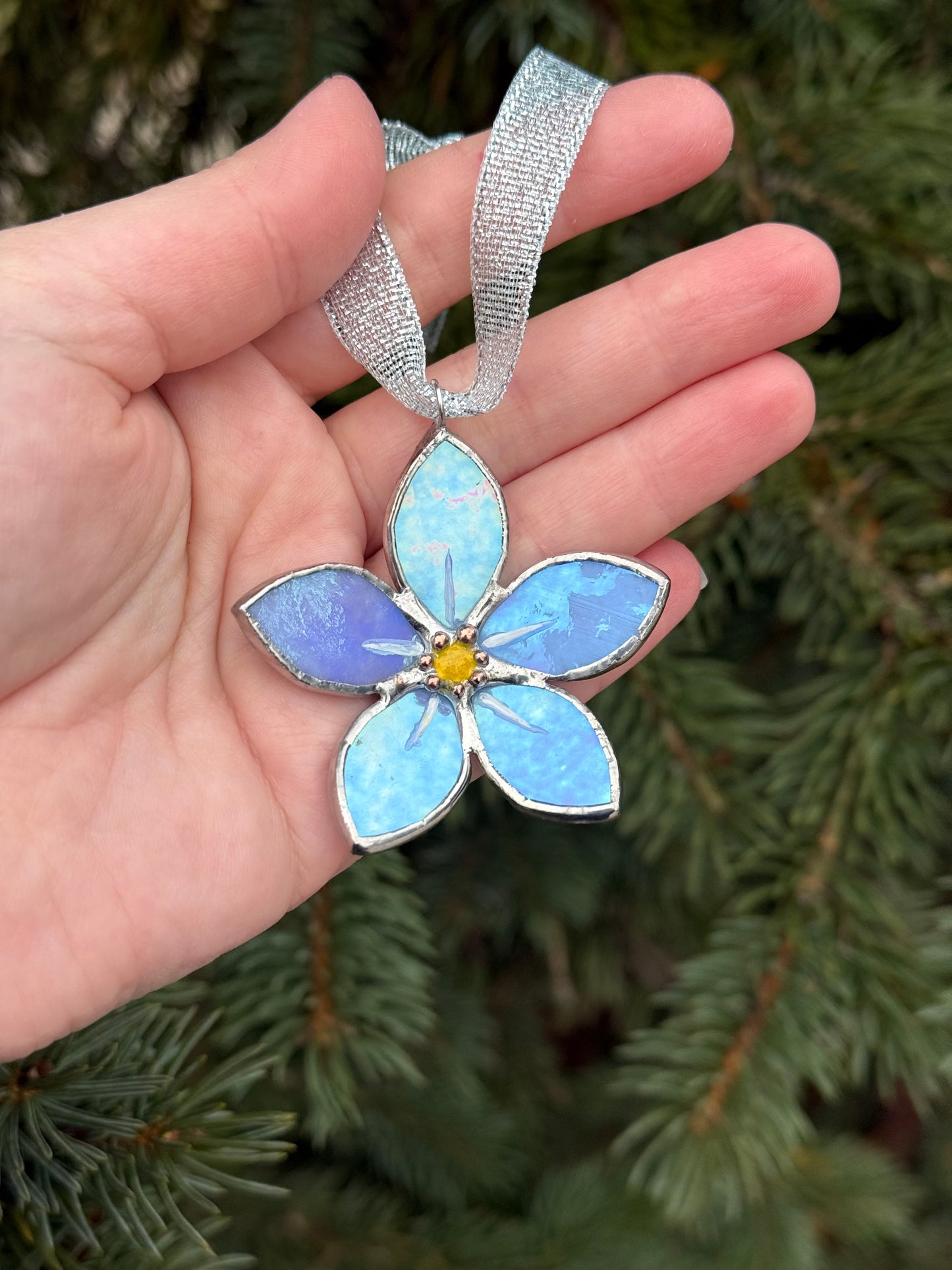 CHOOSE COLOR Forget Me Not Stained Glass Ornament, Handmade Suncatcher