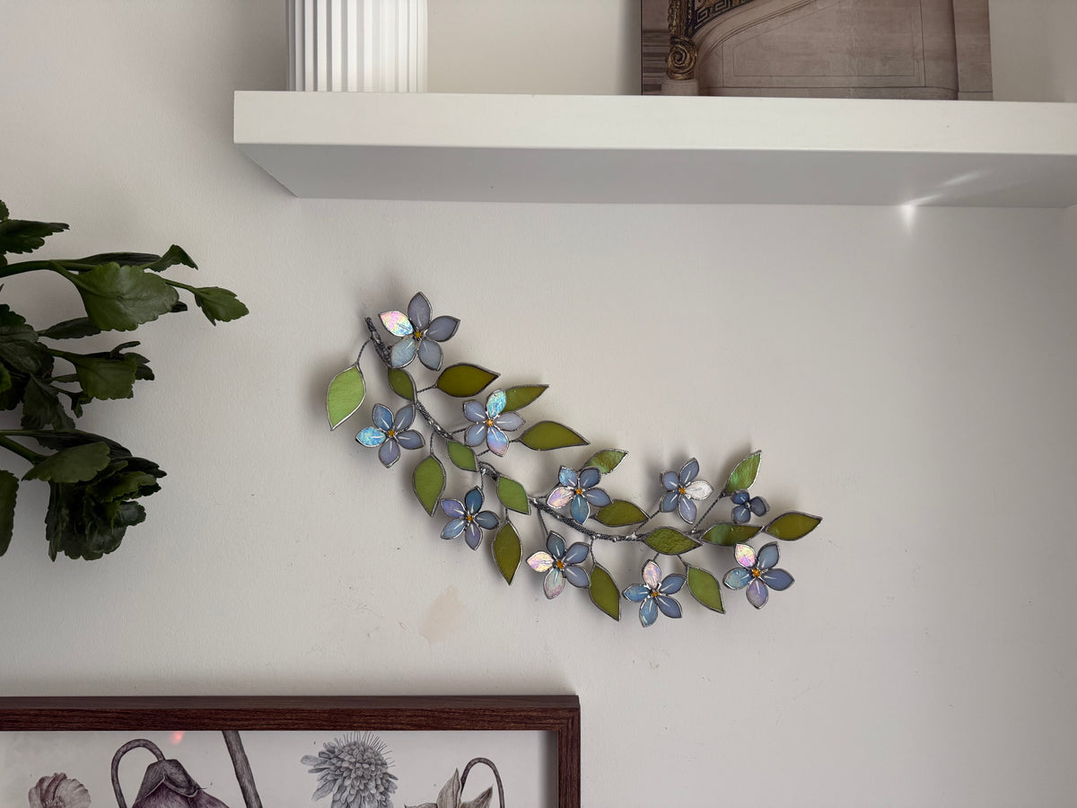 Forget Me Not Branch Stained Glass Wall Decor, Glass Suncatcher Wall Decor